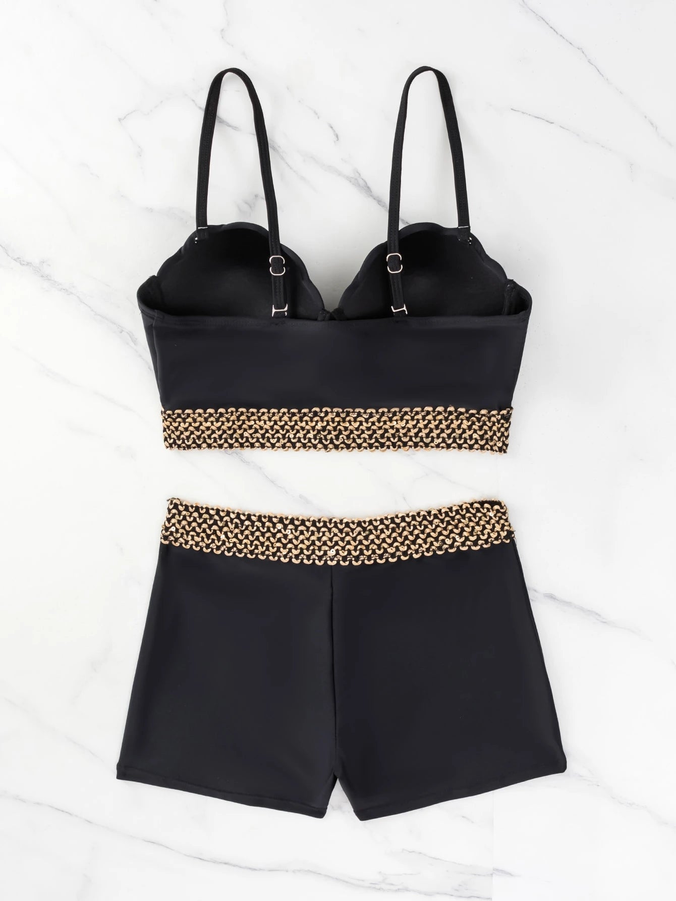 Swim Lushoire Stitch Tape Tankini Set Scallop Trim Push Up Cami Top &