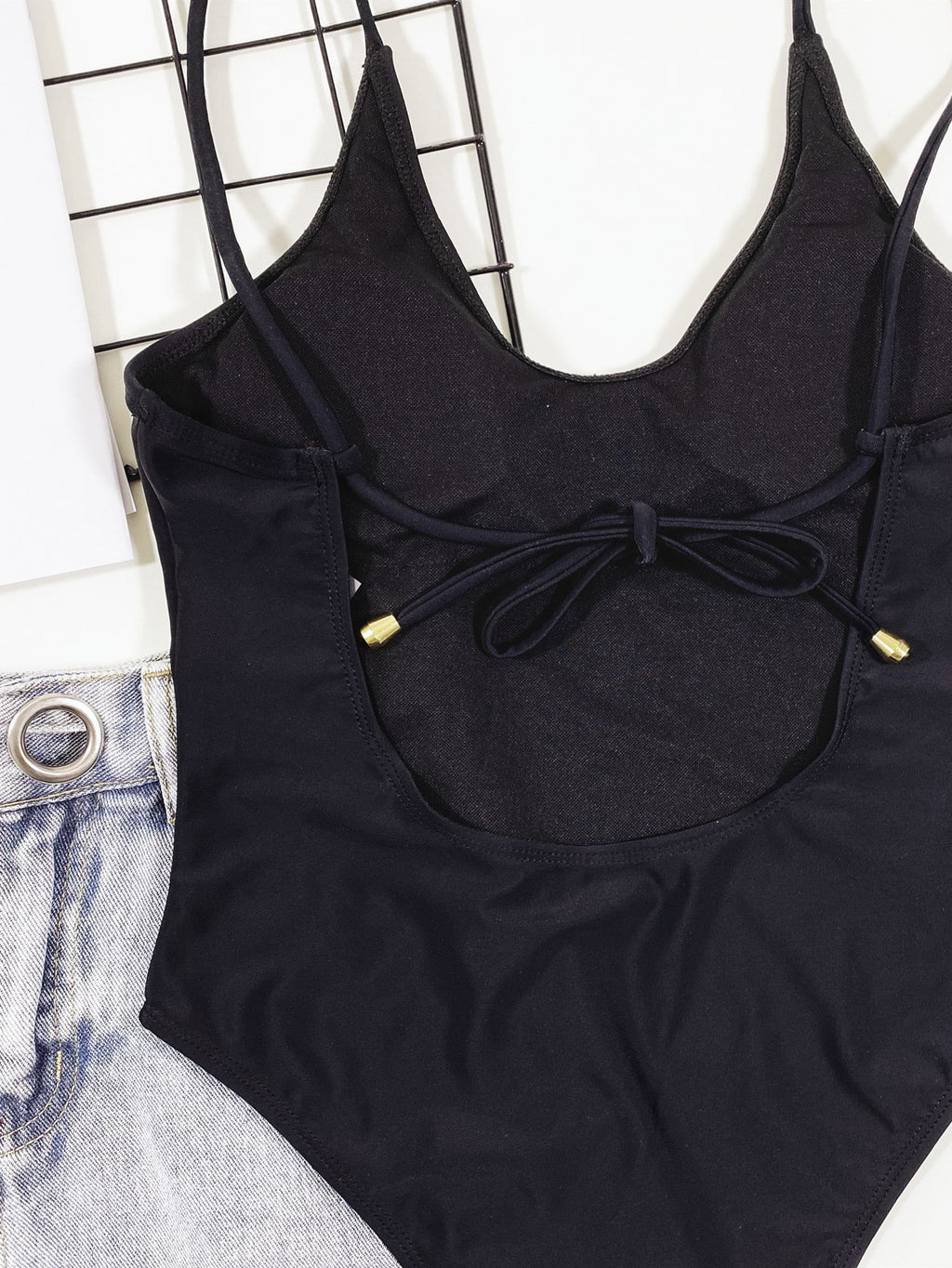 Swim 2025 Women Solid Color Backless Tie Strap Sexy One-Piece Swimsuit - image 3