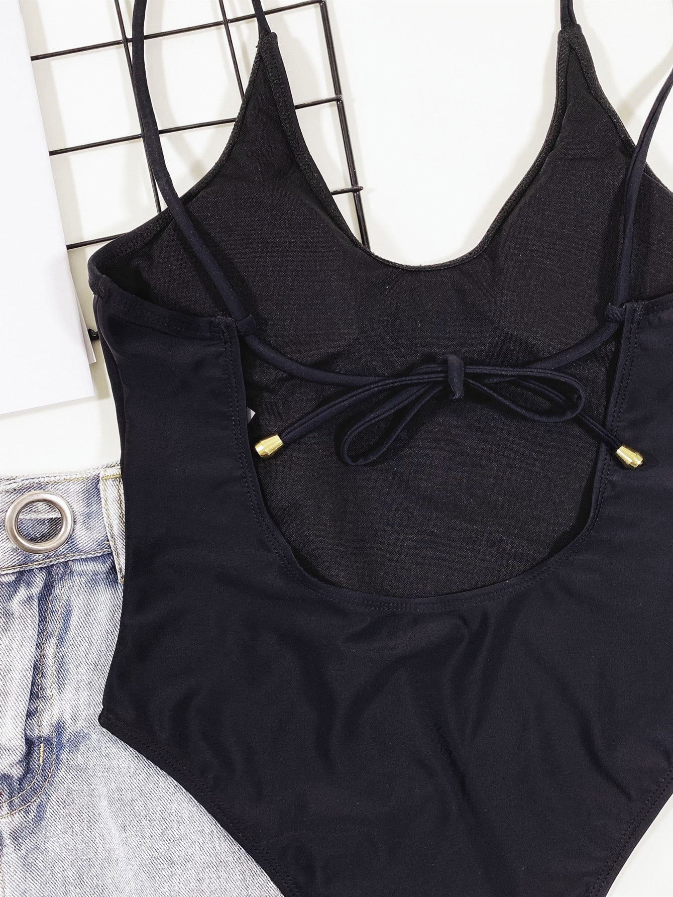 Swim 2025 Women Solid Color Backless Tie Strap Sexy One-Piece Swimsuit - image 3