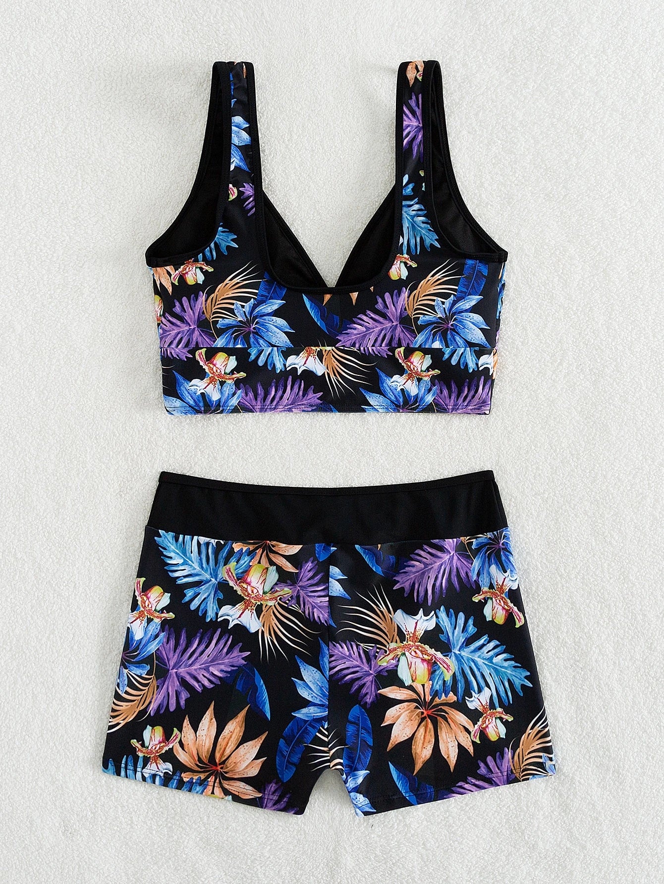 Swim Lushoire Summer Beach Tropical Print Tankini Set Wrap Tank Top & V-Waist Sh
