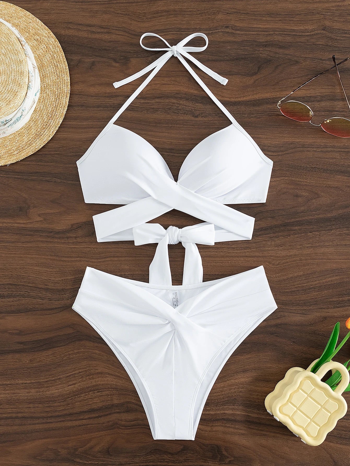Swim Mod Summer Beach Wrap Halter Push Up Bikini Set