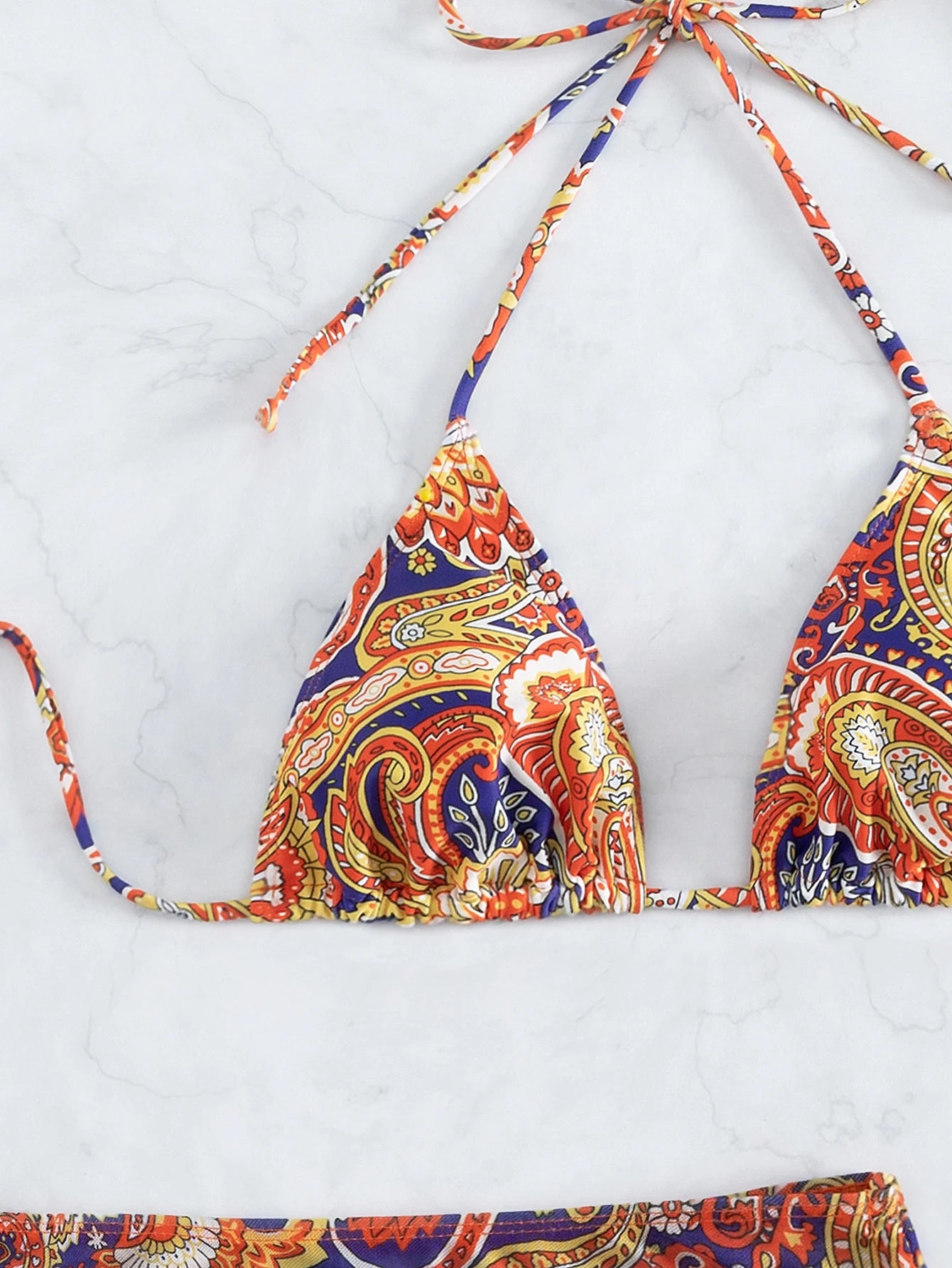 Swim Summer Beach Paisley Print Bikini Set Halter Triangle Bra &