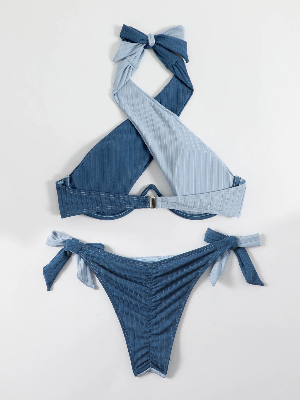 Swim Mod Summer Beach Two Tone Bikini Set Crisscross Cut Out