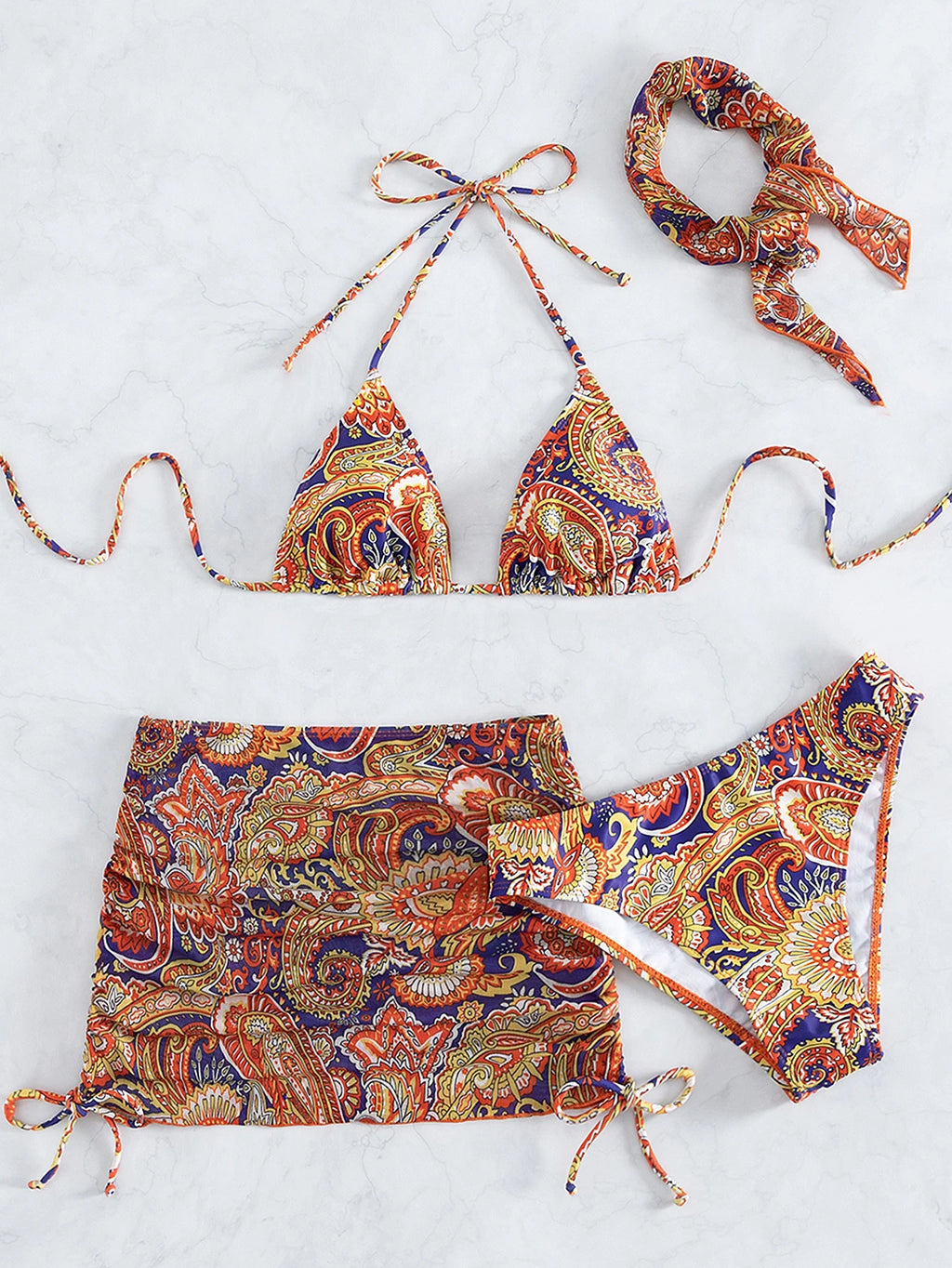 Swim Summer Beach Paisley Print Bikini Set Halter Triangle Bra &