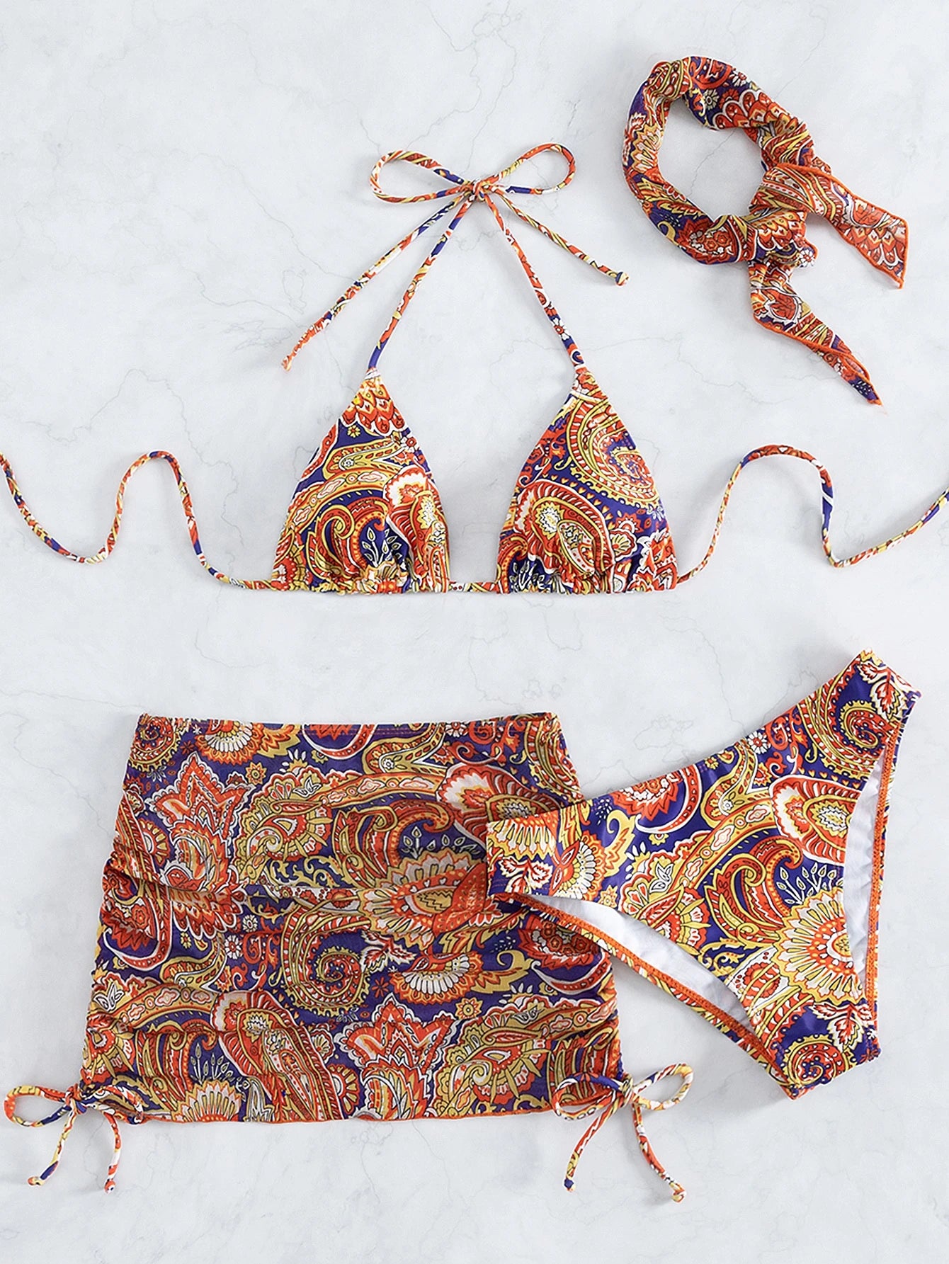 Swim Summer Beach Paisley Print Bikini Set Halter Triangle Bra &