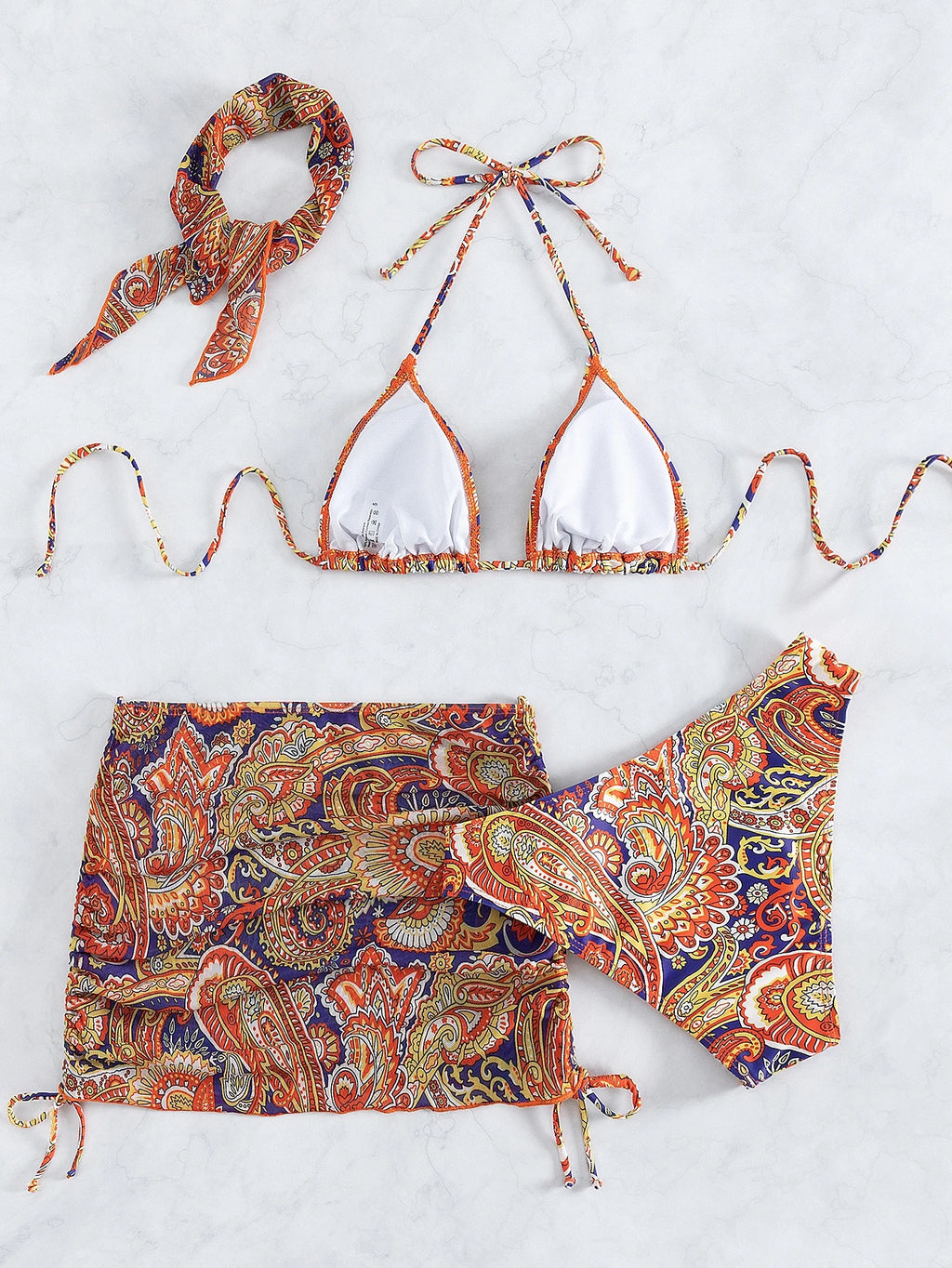 Swim Summer Beach Paisley Print Bikini Set Halter Triangle Bra &