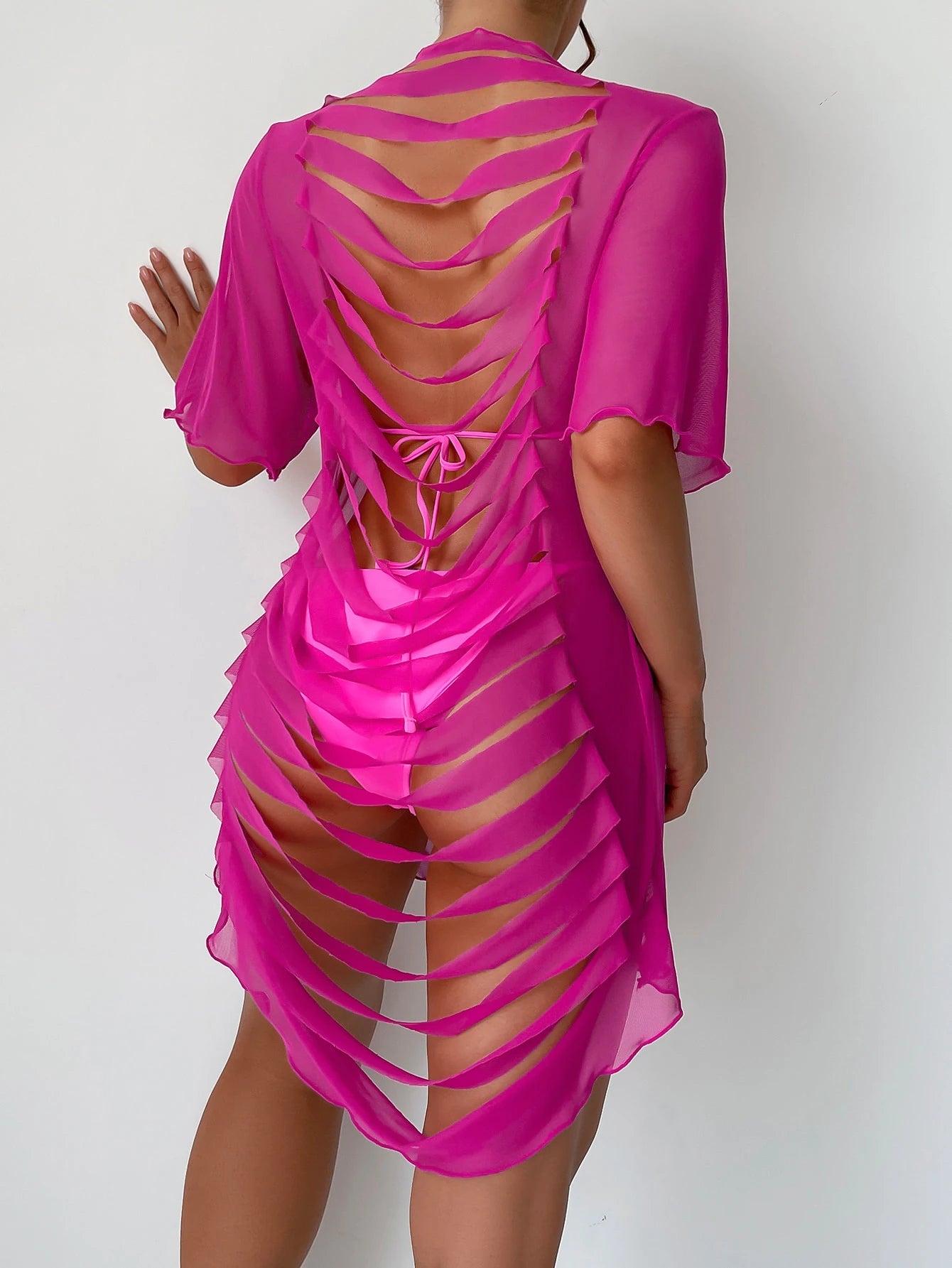 Swim SXY Summer Beach Solid Ripped Mesh Cover Up - image 6