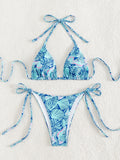 Swim Mod Summer Beach Women's Tropical Plant Printed Halter Neck