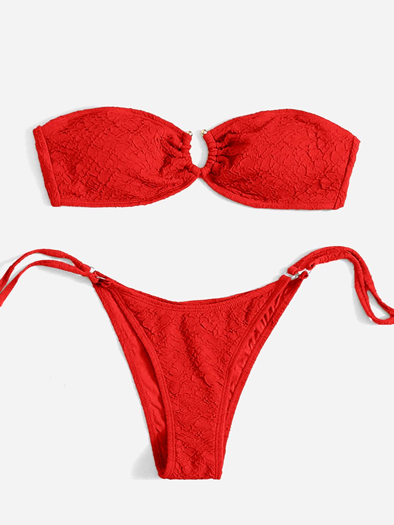 Swim Mod Women's Solid Color Bandeau Sexy Bikini Swimwear Set For Summer Beach V