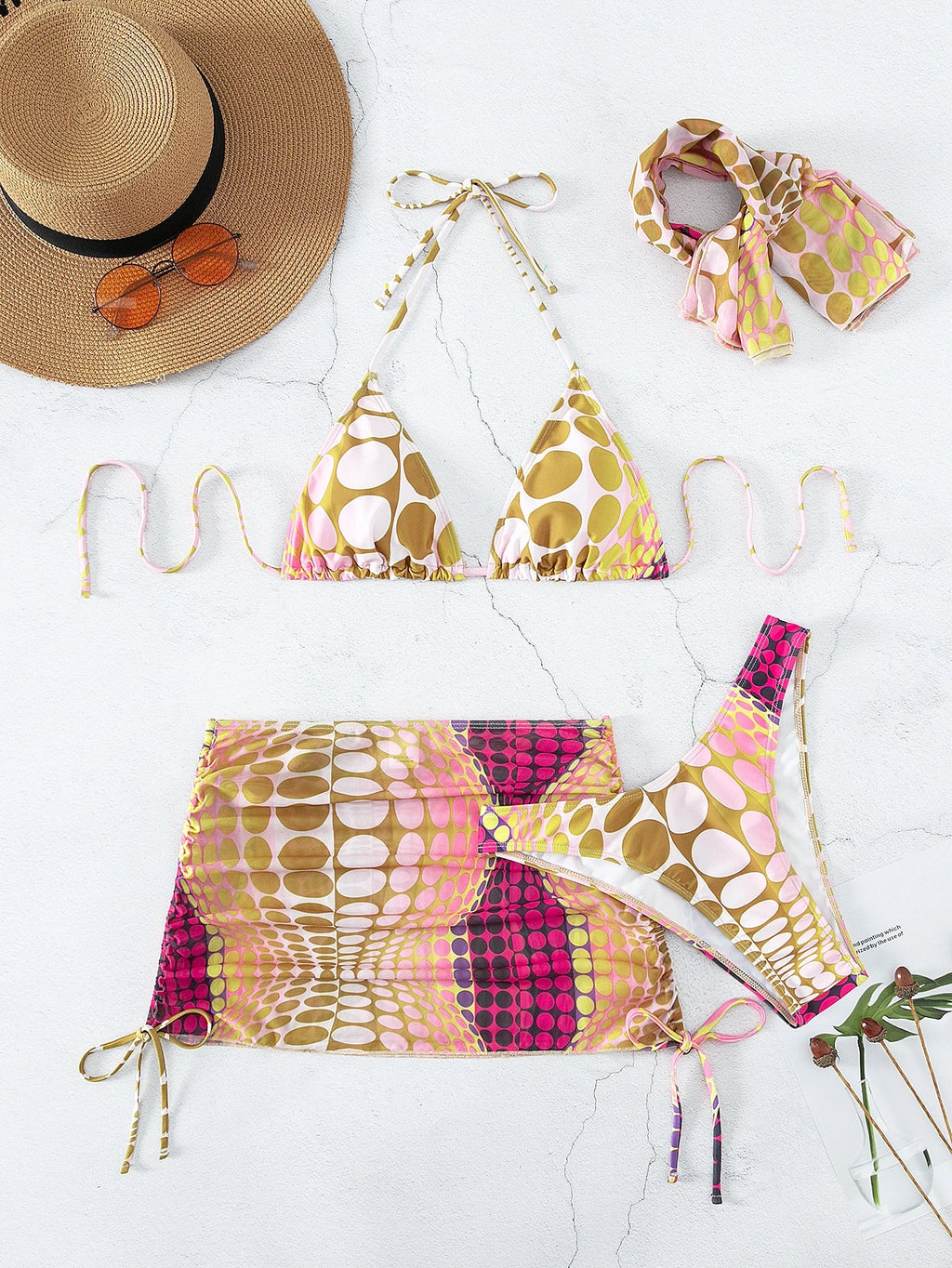 Swim SXY Summer Beach Digital Polka Dot Bikini Set Halter Triangle