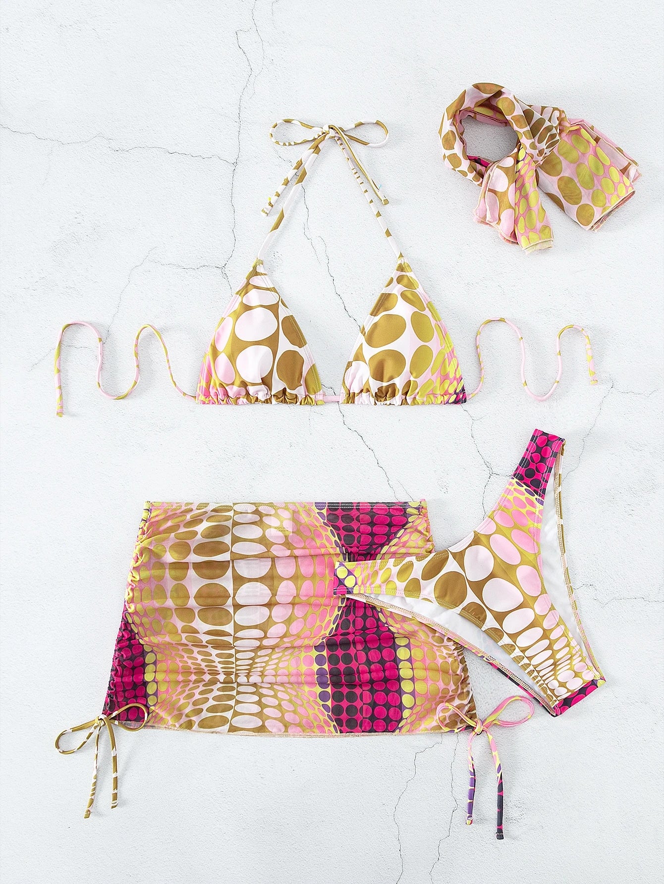 Swim SXY Summer Beach Digital Polka Dot Bikini Set Halter Triangle