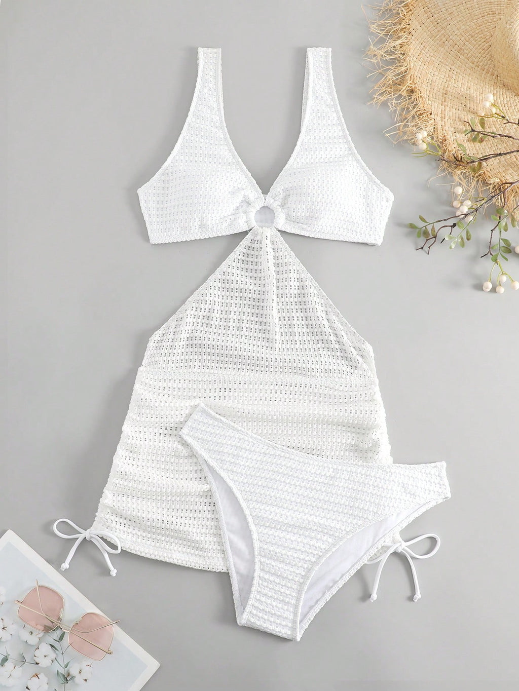 Swim Vcay Women's Solid Color Hollow Out Vacation Style Bikini Set