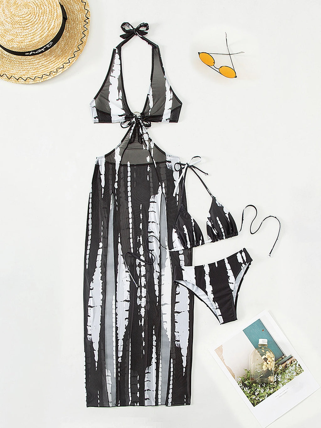 Swim Vcay Summer Beach Tie-Dye Metal Ring Cutout Backless Knot High