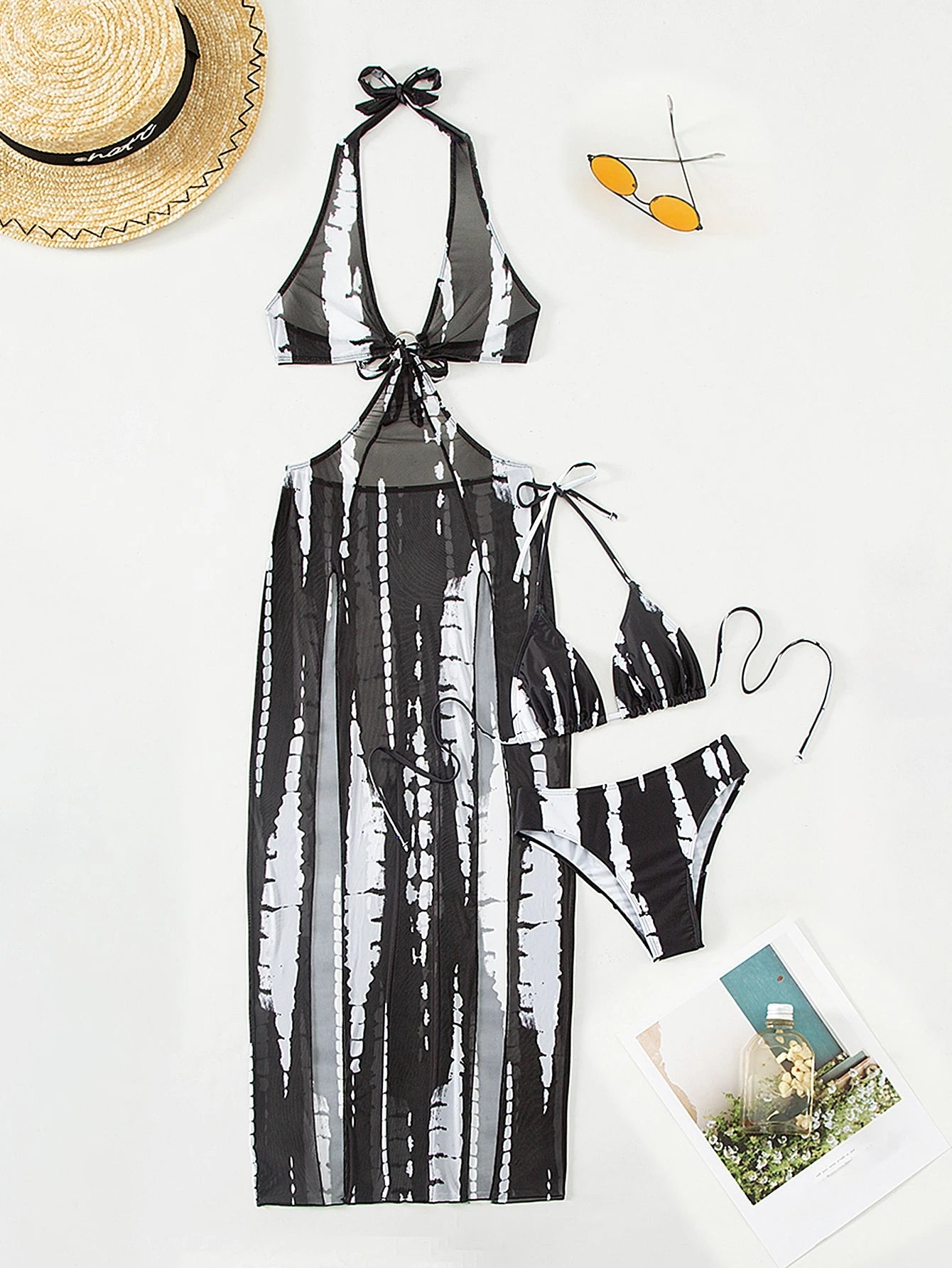 Swim Vcay Summer Beach Tie-Dye Metal Ring Cutout Backless Knot High