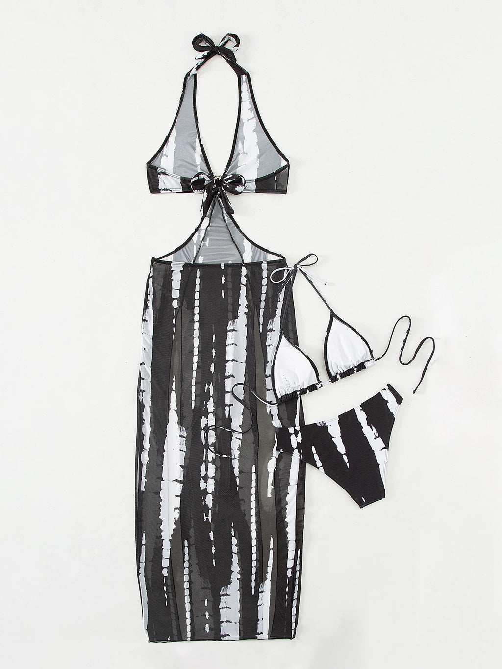 Swim Vcay Summer Beach Tie-Dye Metal Ring Cutout Backless Knot High