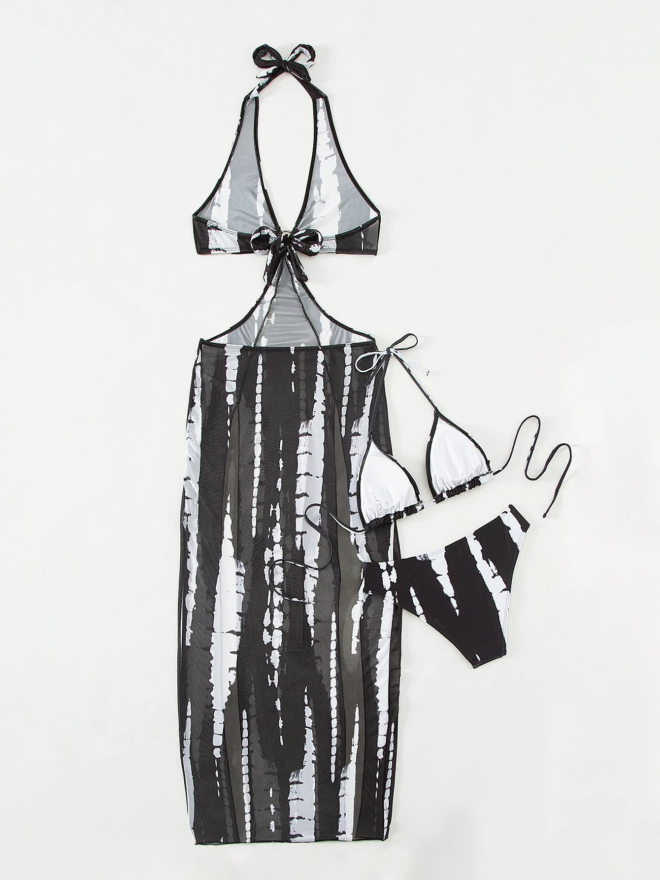 Swim Vcay Summer Beach Tie-Dye Metal Ring Cutout Backless Knot High