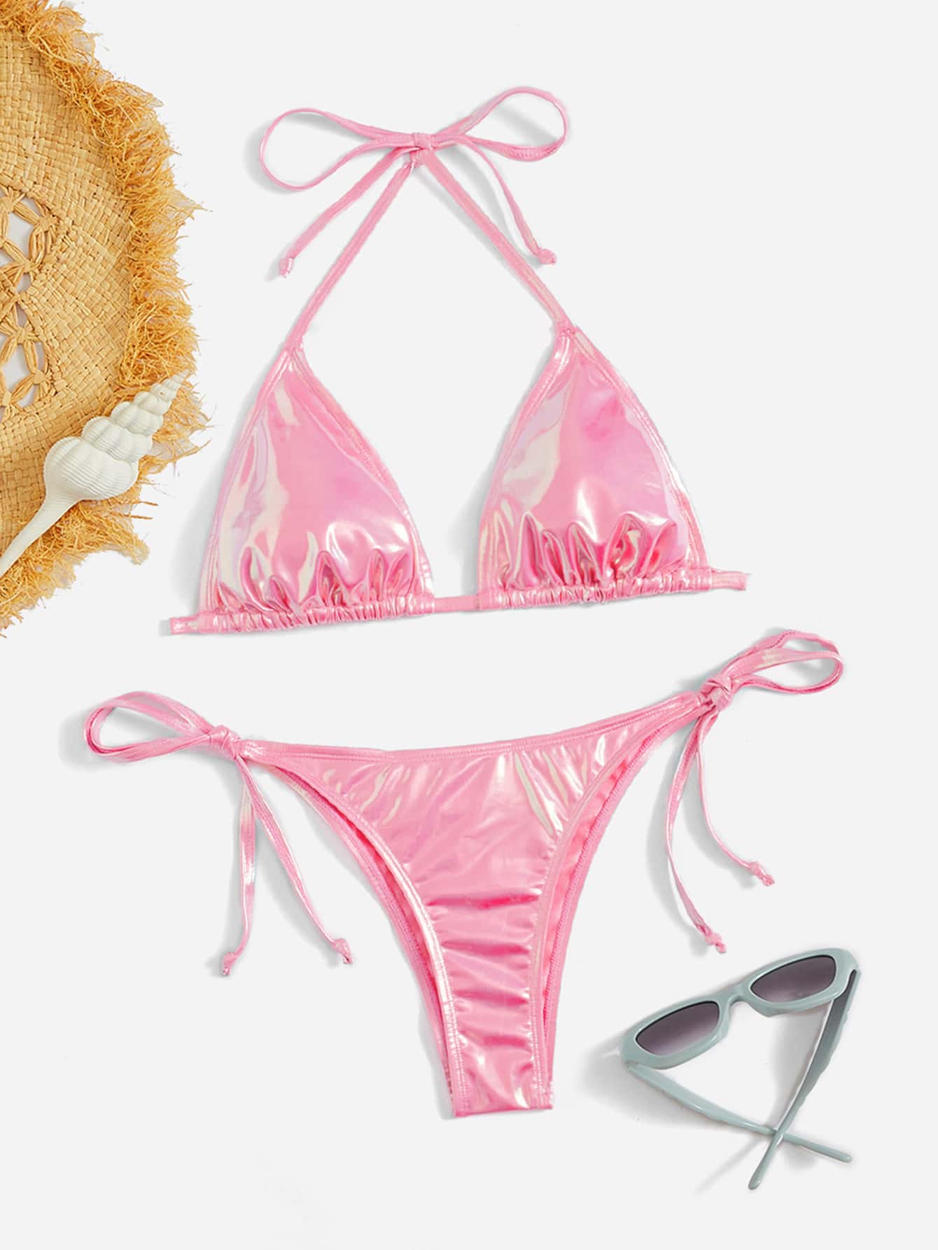 Swim Women's Beach Swimwear Set With Metallic Decor For Summer Beach Vacation