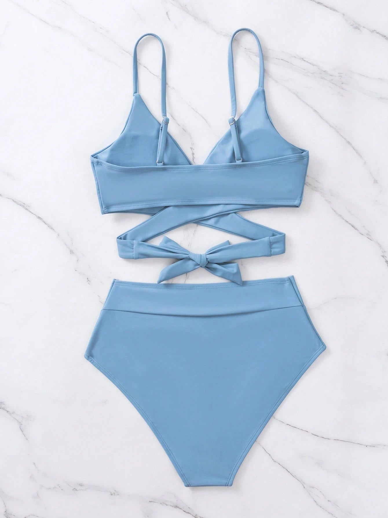 Swim Vcay Summer Beach Solid Bikini Set Crisscross Tie Back Bra &