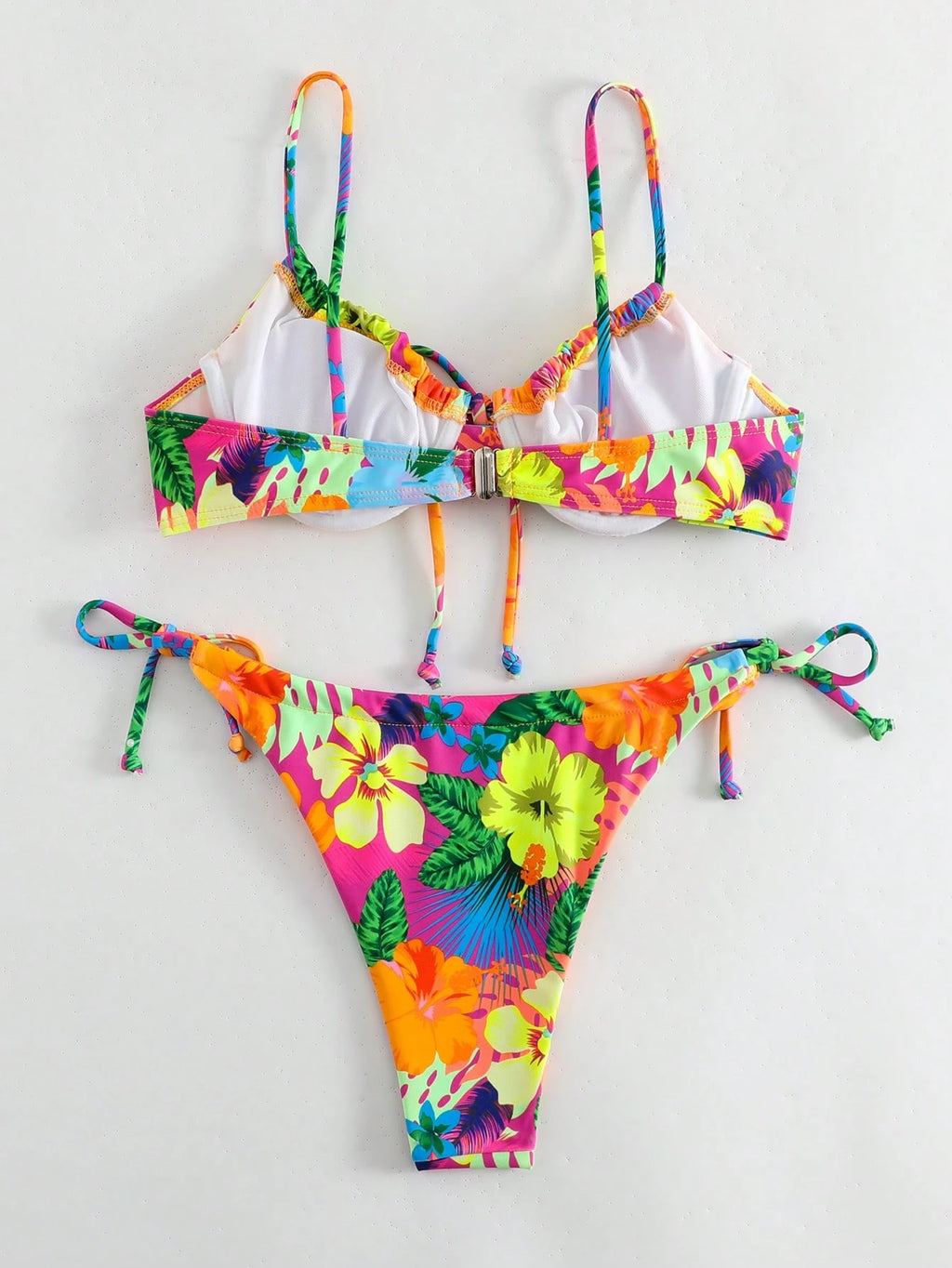 Swim Summer Beach Tropical Print Underwire Tie Side Bikini Set
