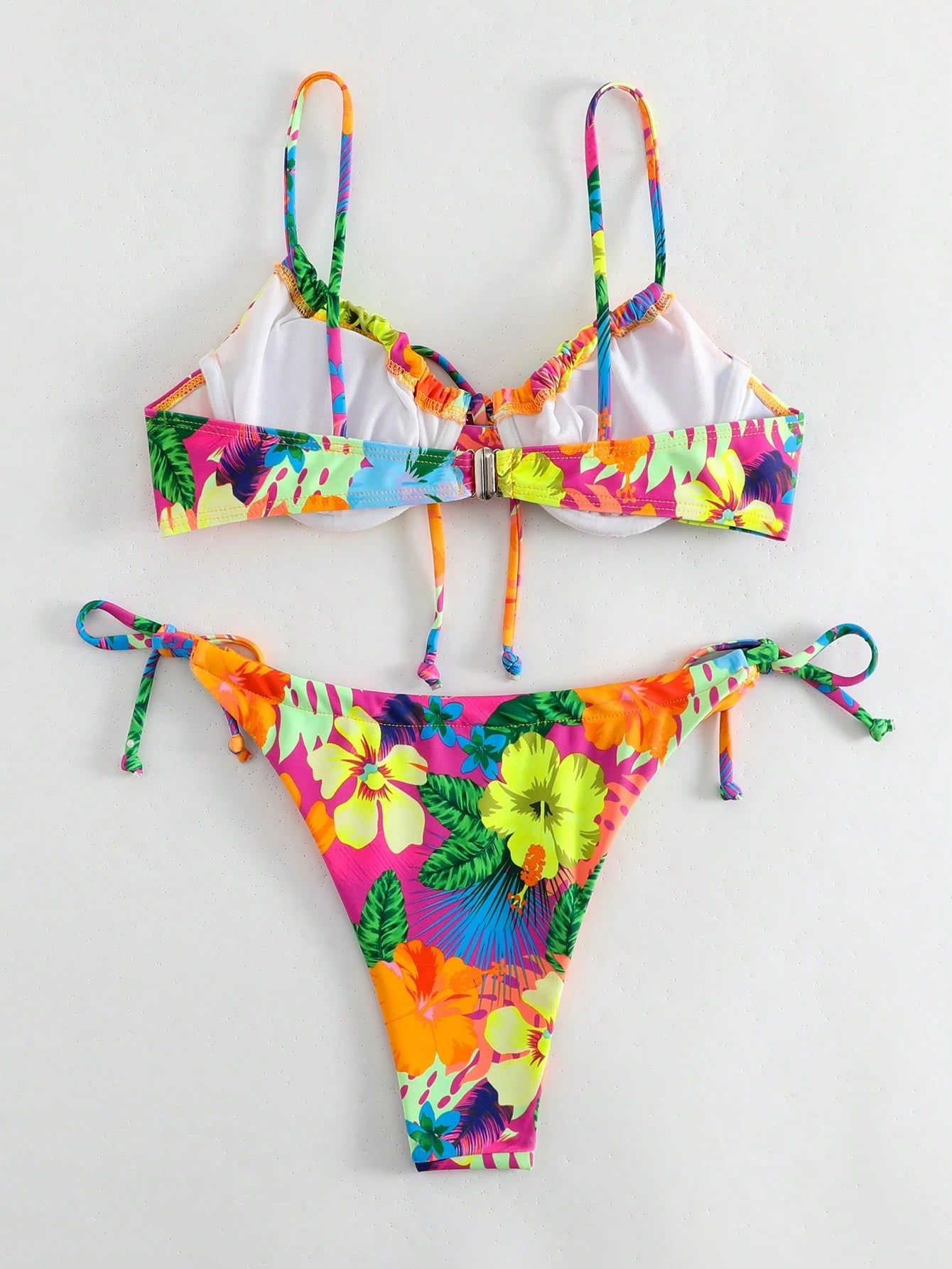 Swim Summer Beach Tropical Print Underwire Tie Side Bikini Set