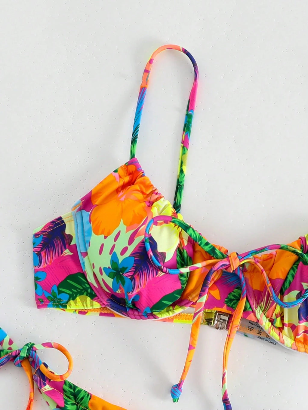 Swim Summer Beach Tropical Print Underwire Tie Side Bikini Set