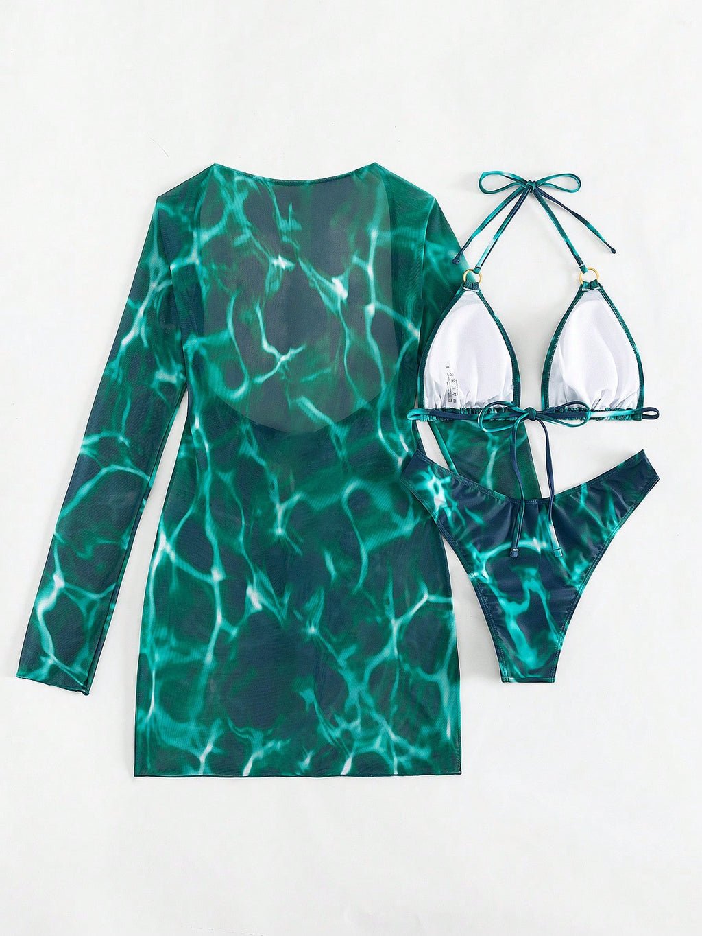 Swim SXY Summer Beach Tie Dye Print Halter Triangle Bikini Set With