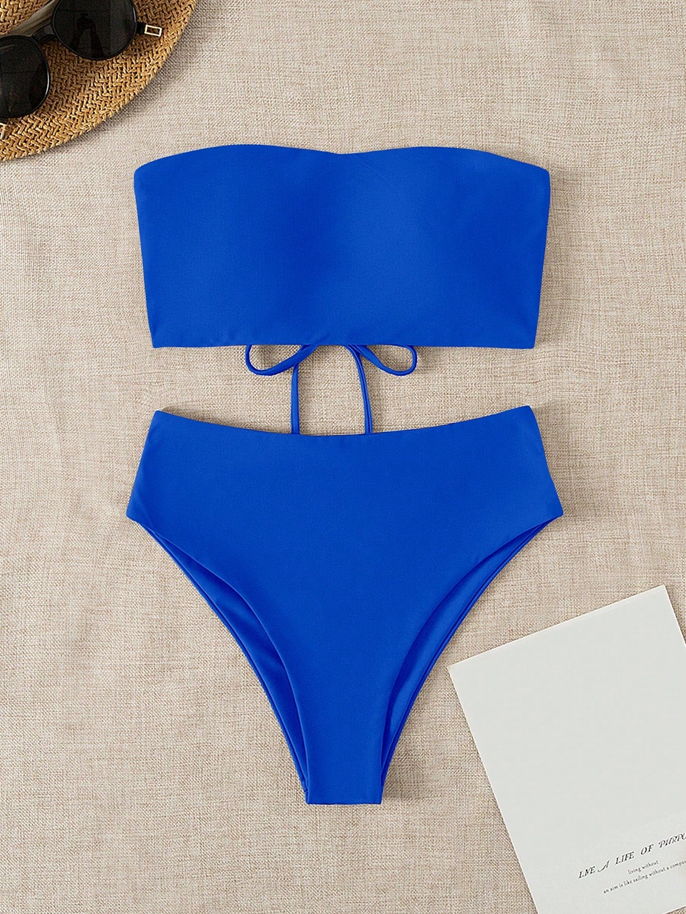 Summer Beach Vacation Solid Reversible Strapless Neon Bikini Set