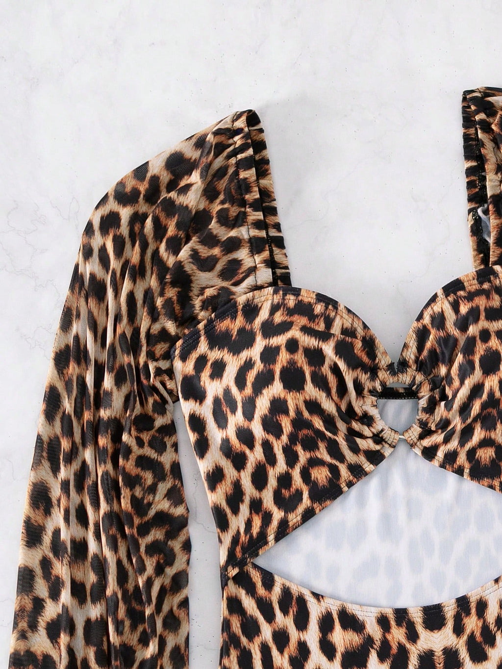 Swim Lushoire 2025 Women's Leopard Print Sweetheart Neck Cutout Lantern Sleeve Sexy One-Piece Swimsuit Summer - image 3