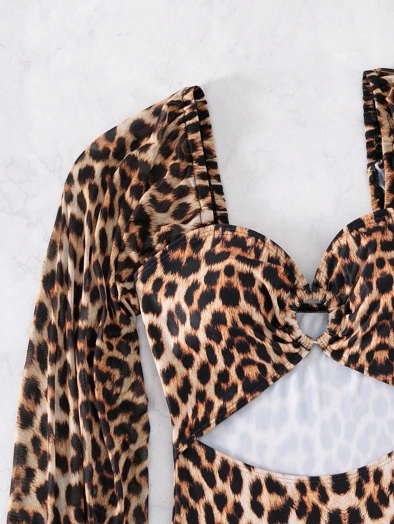 Swim Lushoire 2025 Women's Leopard Print Sweetheart Neck Cutout Lantern Sleeve Sexy One-Piece Swimsuit Summer - image 3