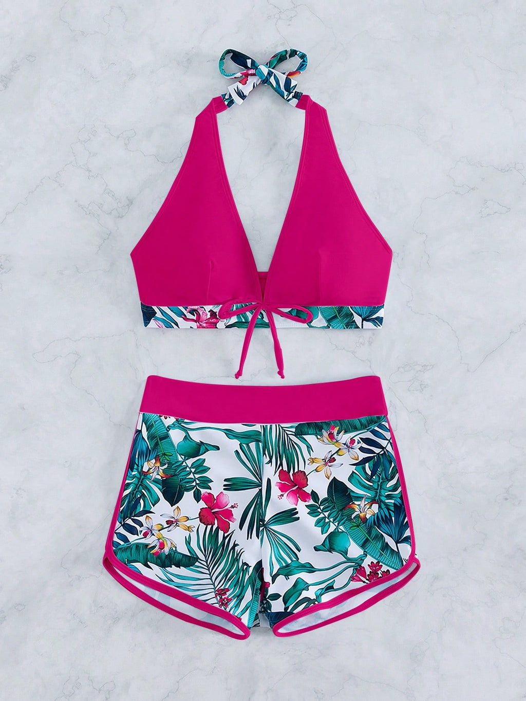 Swim SXY Summer Beach Tropical Print Halter Bikini Set