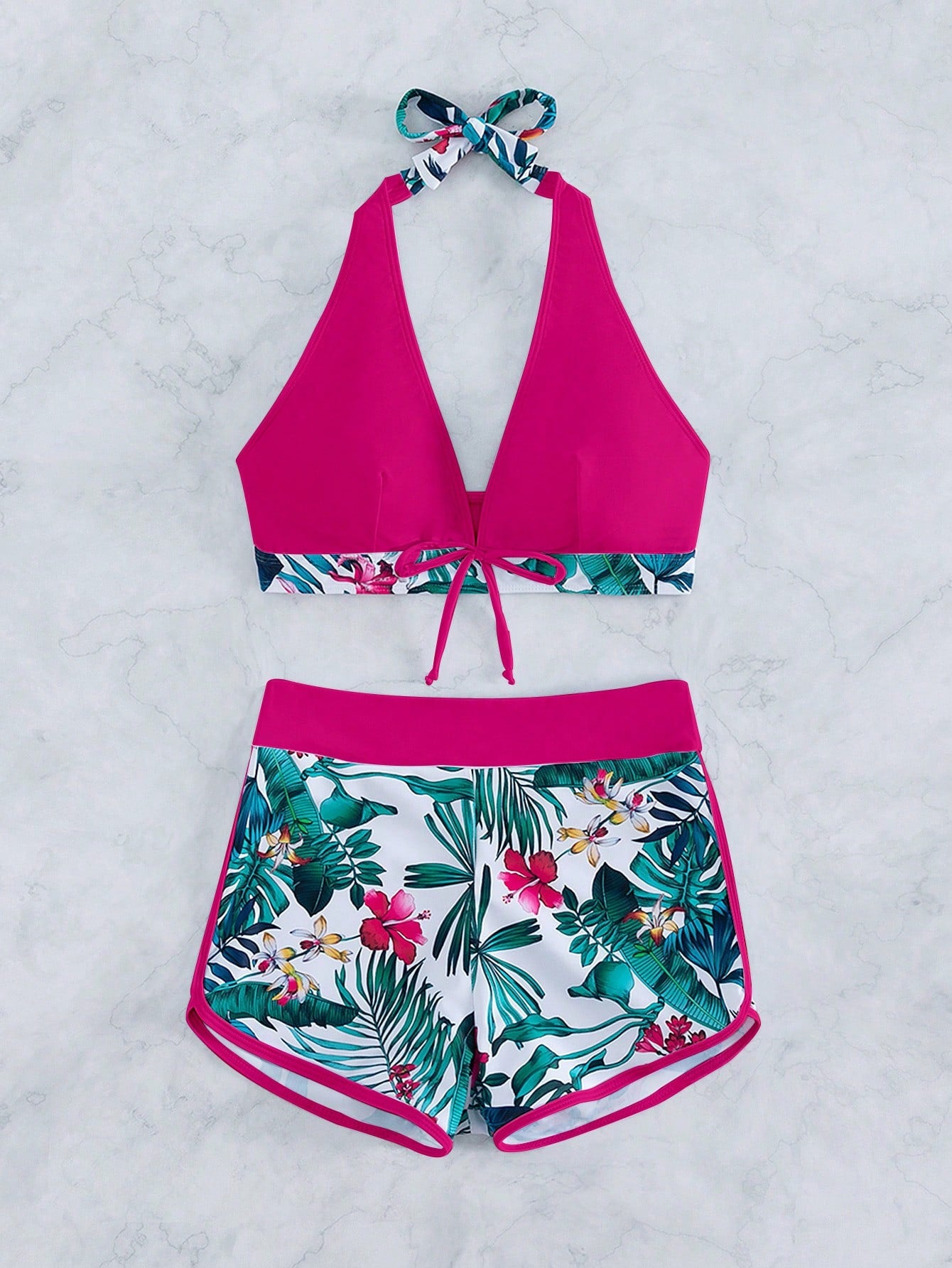 Swim SXY Summer Beach Tropical Print Halter Bikini Set