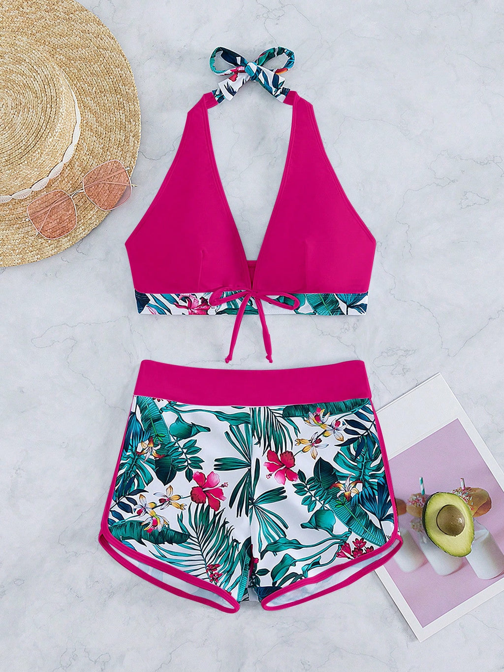 Swim SXY Summer Beach Tropical Print Halter Bikini Set