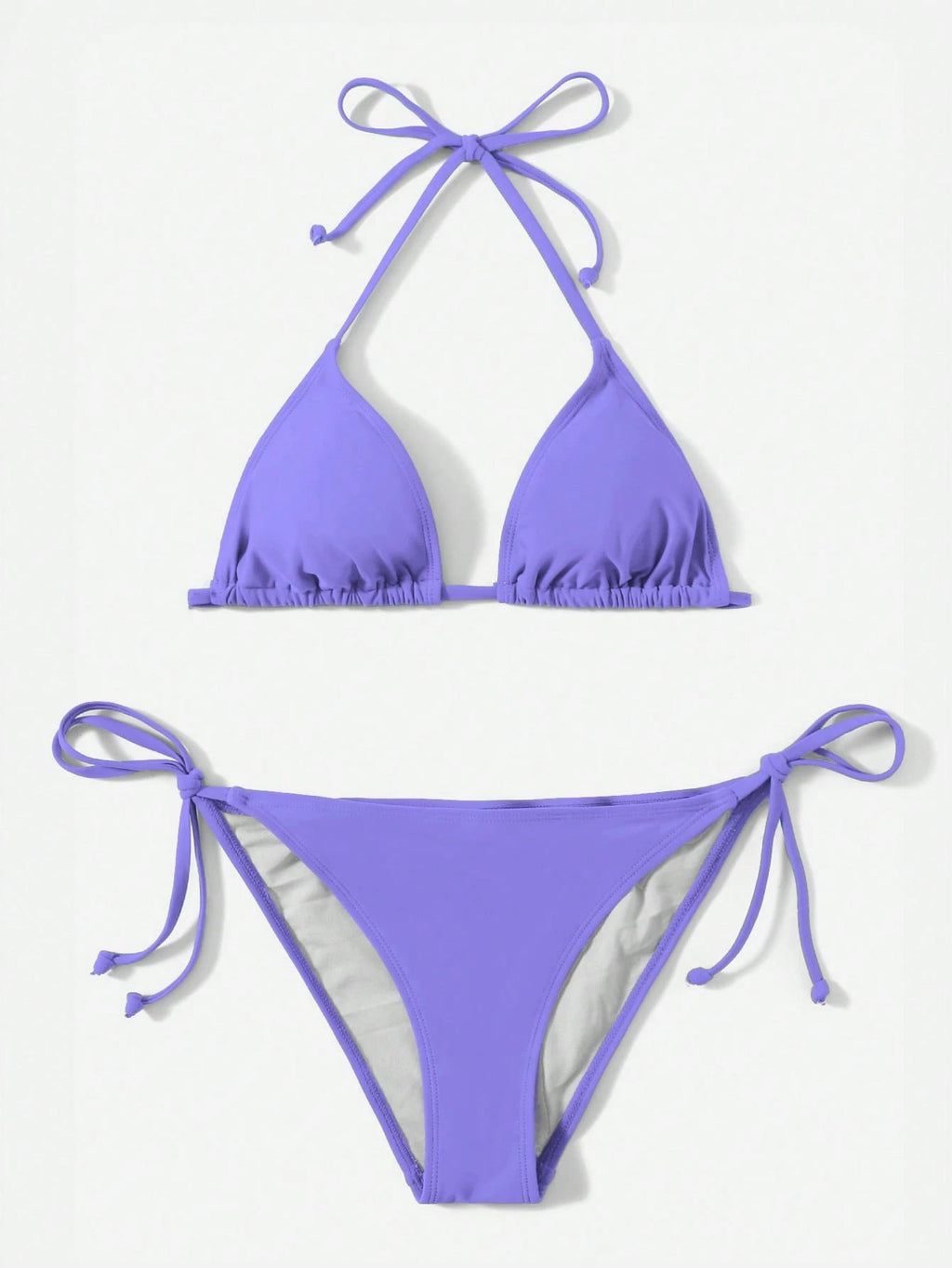 Swim Basics Summer Beach Solid Triangle Tie Side Bikini Set