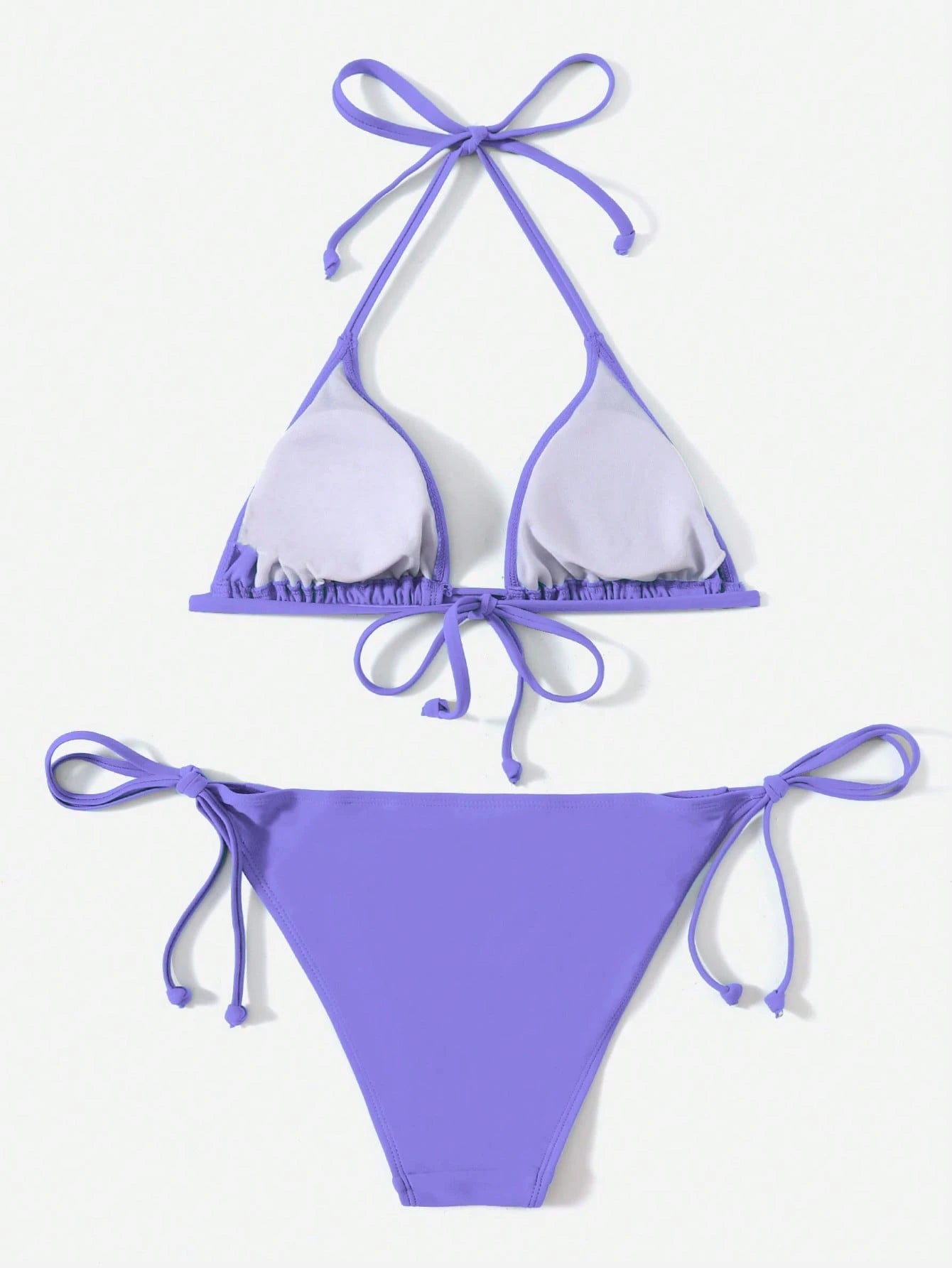 Swim Basics Summer Beach Solid Triangle Tie Side Bikini Set