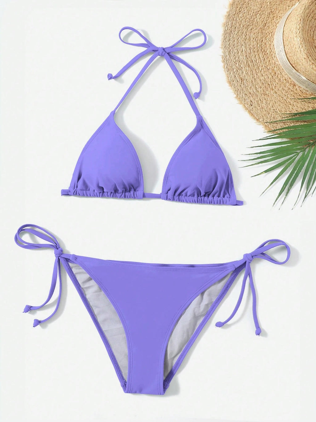 Swim Basics Summer Beach Solid Triangle Tie Side Bikini Set