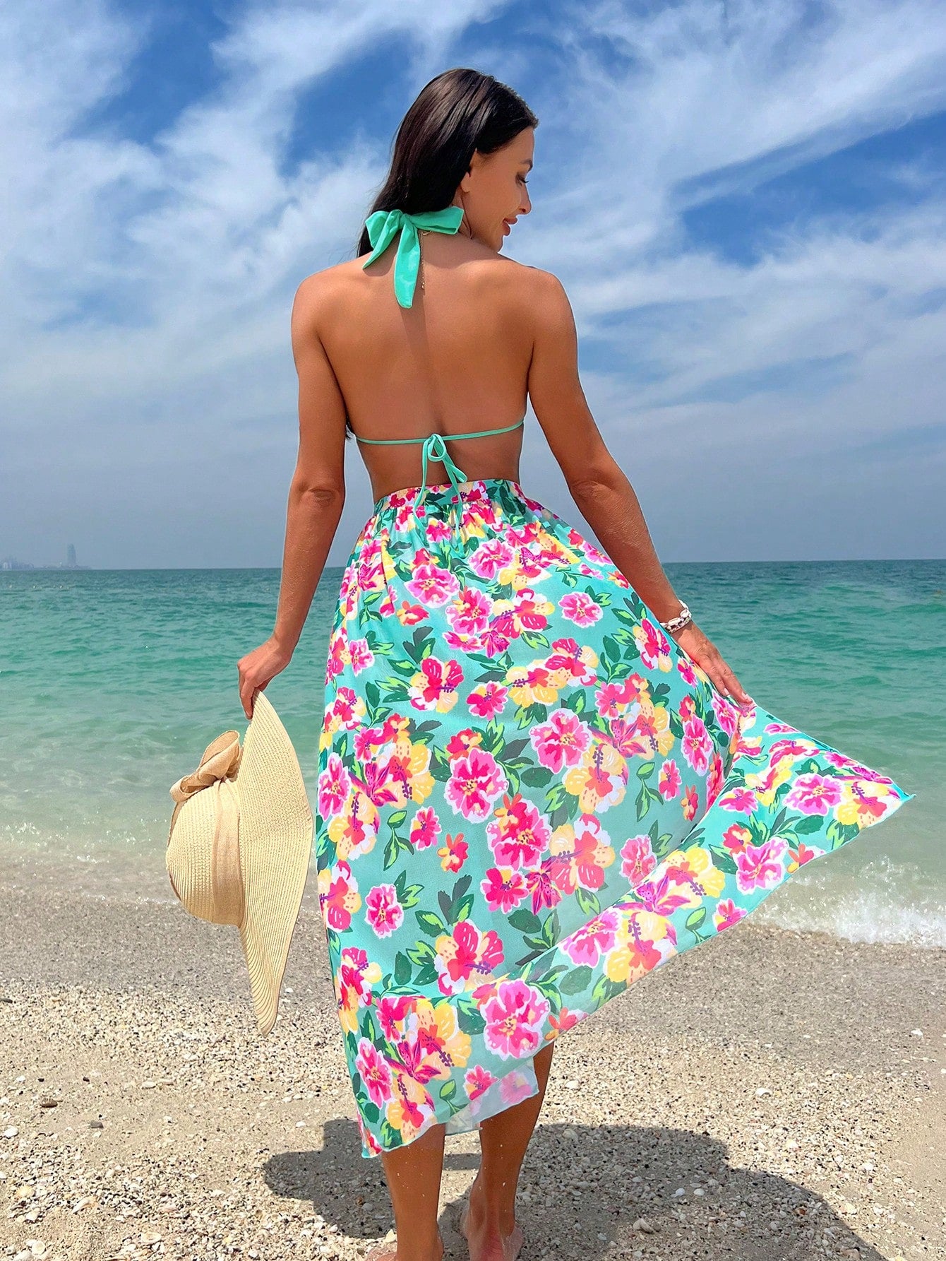 Swim Vcay Swim Suits For Women Summer Beach Floral Print Halter Triangle Bikini Set With Beach Skirt - image 2