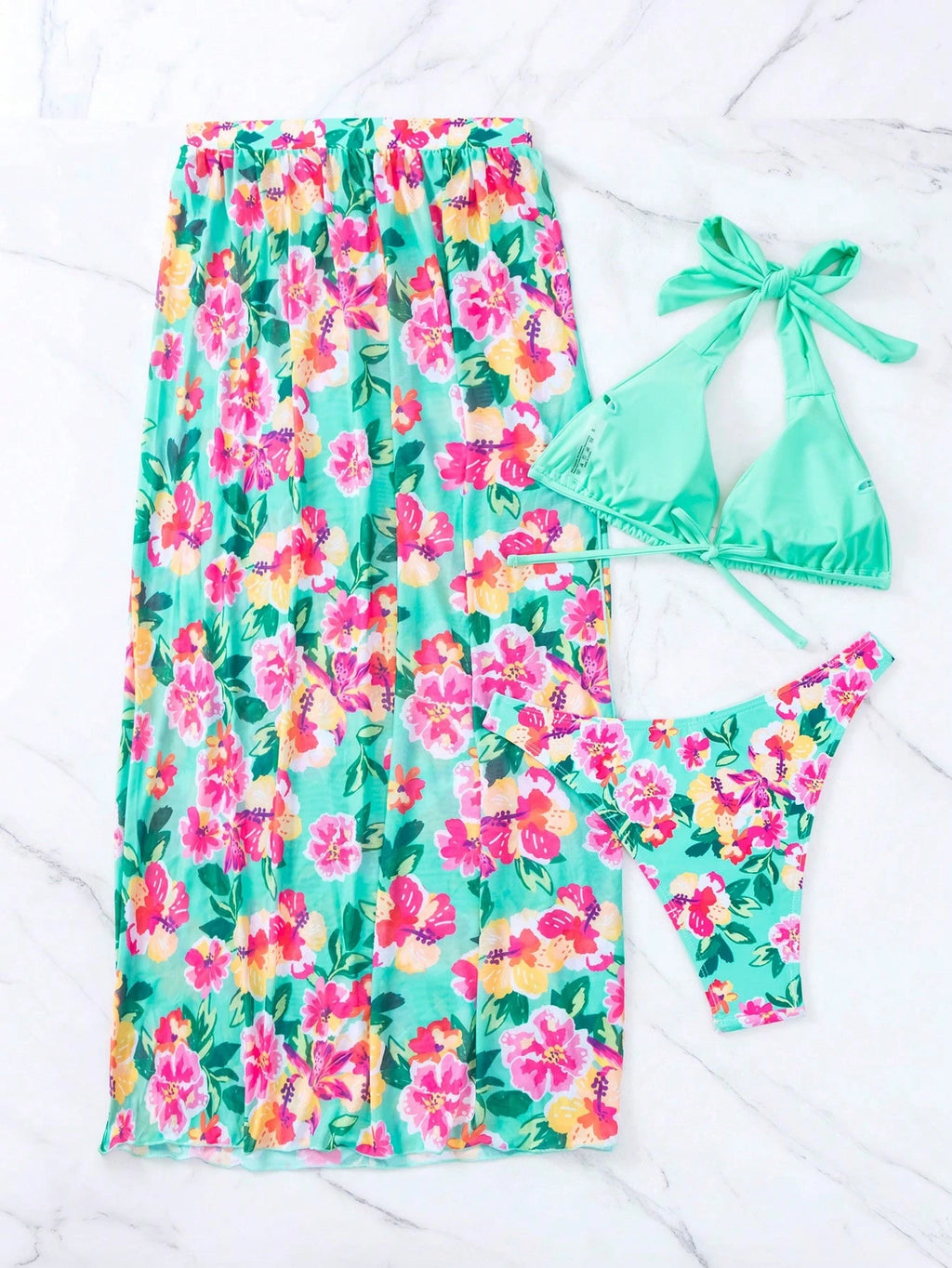Swim Vcay Swim Suits For Women Summer Beach Floral Print Halter Triangle Bikini Set With Beach Skirt - image 7