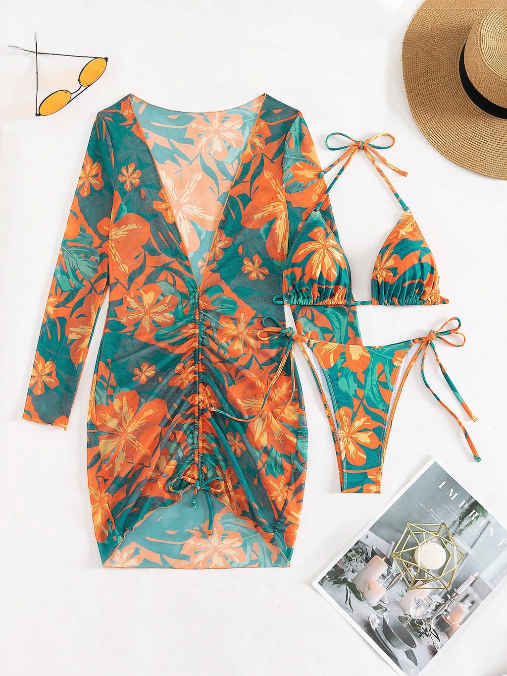 Swim Vcay 3pcs Random Printed Bikini Set For Summer Beach Vacation - image 10