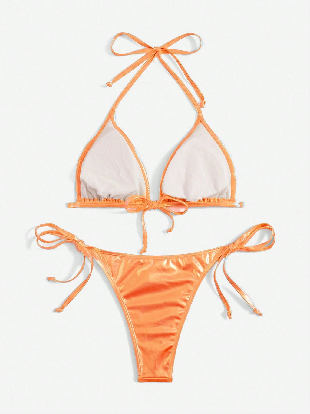 Swim Basics Women's Solid Color Metal-Accented Halter Tie Sexy Bikini Set, Summe