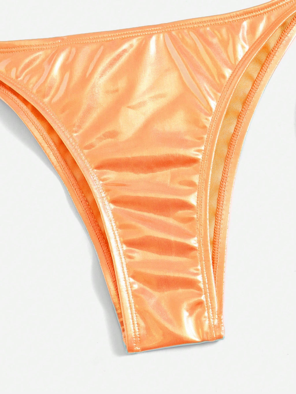 Swim Vcay Summer Beach Metallic Halter Triangle Tie Side Bikini Set