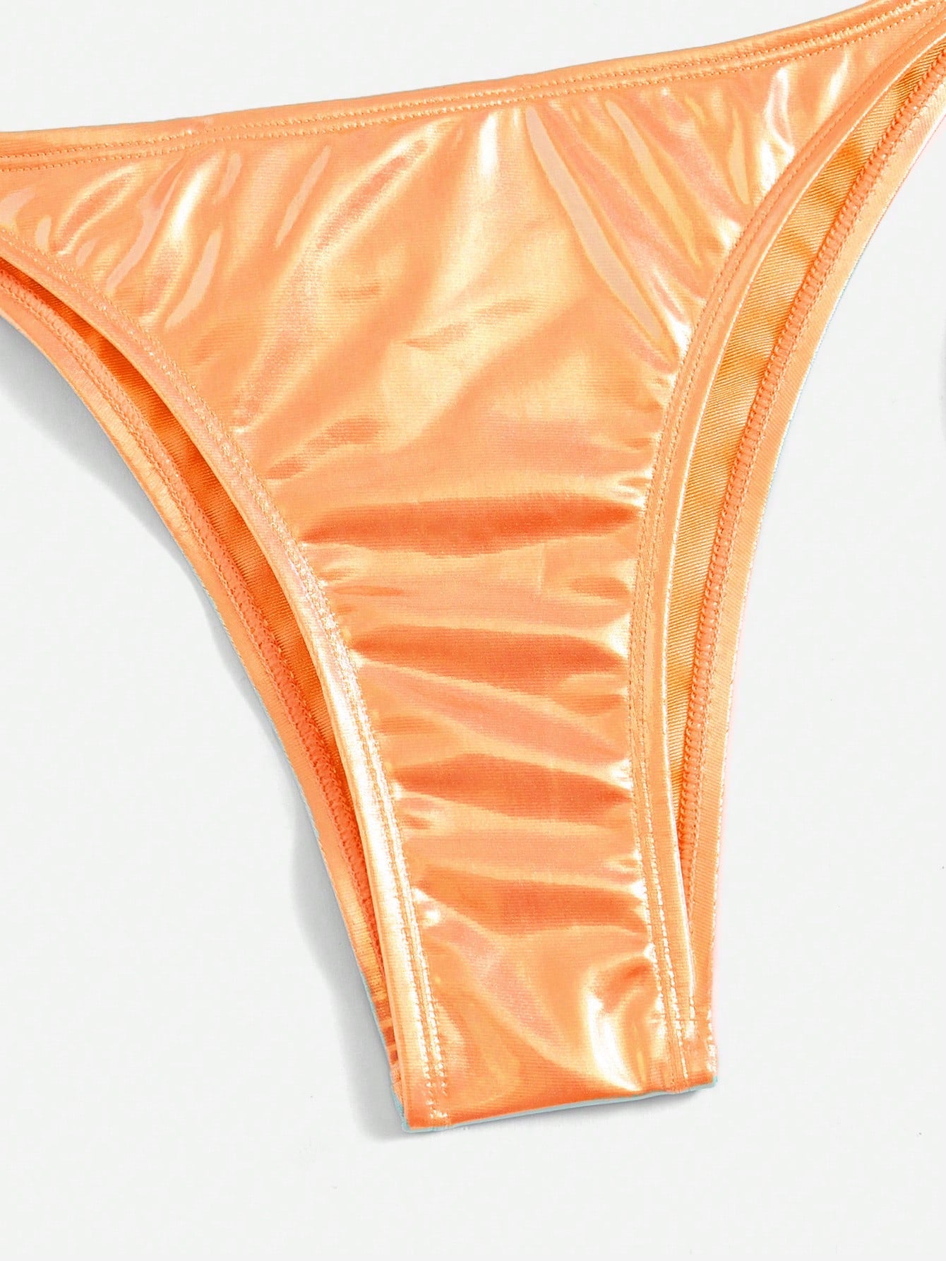 Swim Vcay Summer Beach Metallic Halter Triangle Tie Side Bikini Set