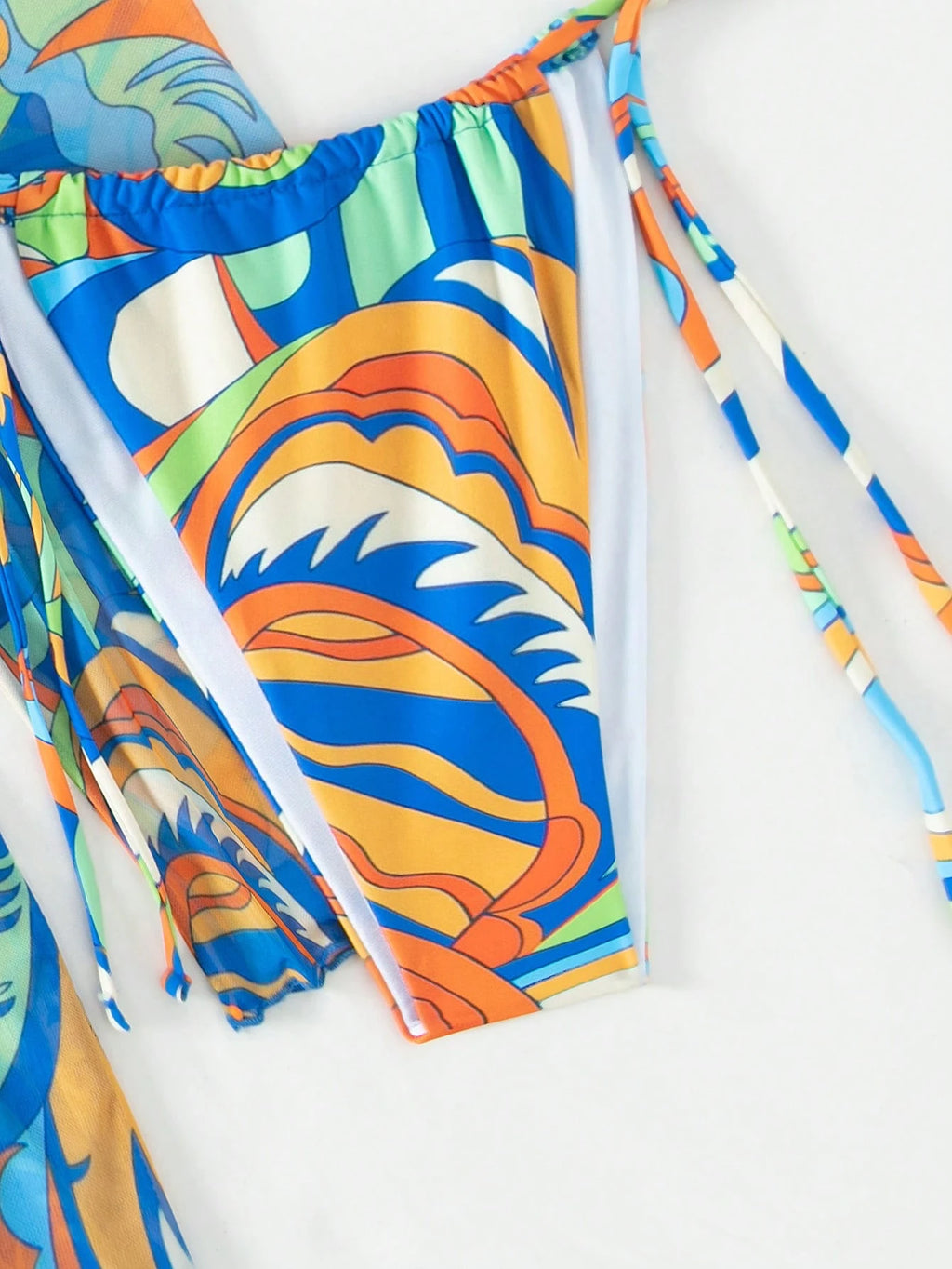 BamGleam Summer Beach Allover Print Halter Triangle Bikini Set With Kimono