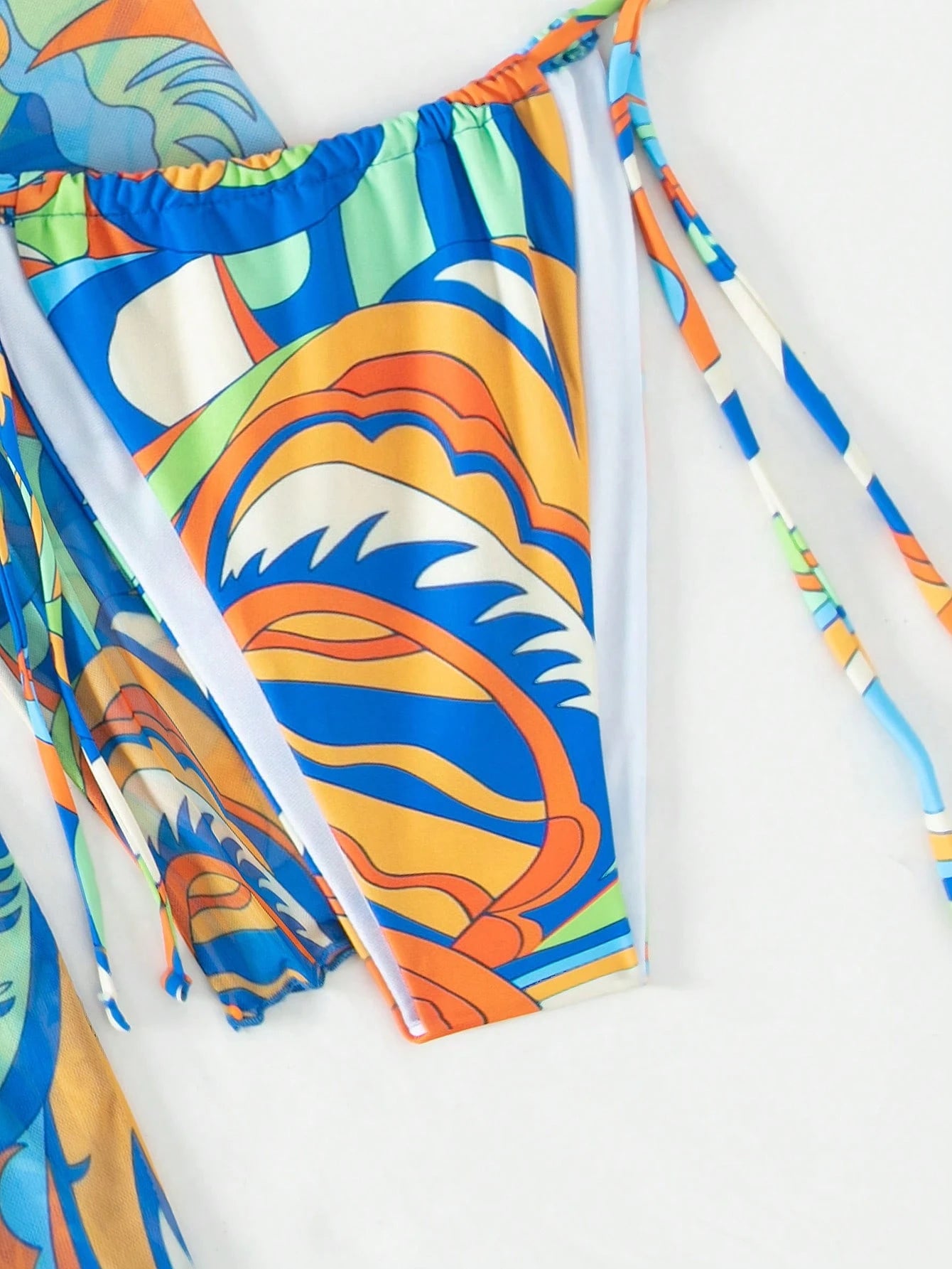 BamGleam Summer Beach Allover Print Halter Triangle Bikini Set With Kimono