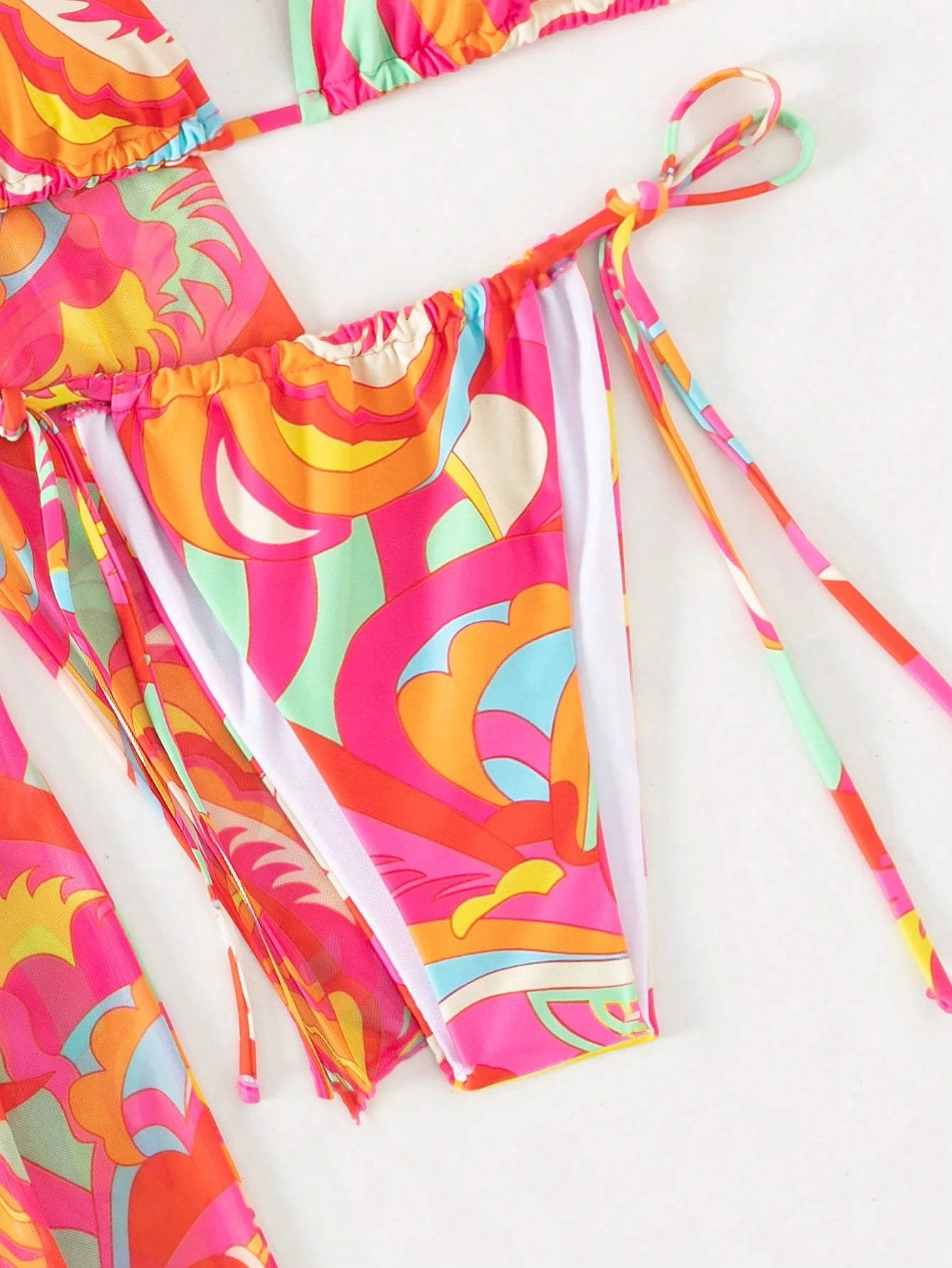 BamGleam Summer Beach Allover Print Halter Triangle Bikini Set With Kimono