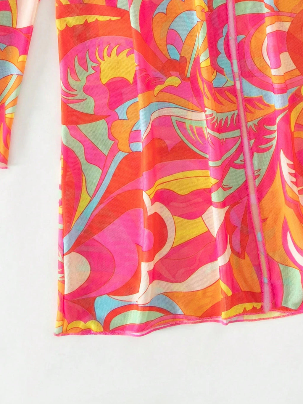 BamGleam Summer Beach Allover Print Halter Triangle Bikini Set With Kimono