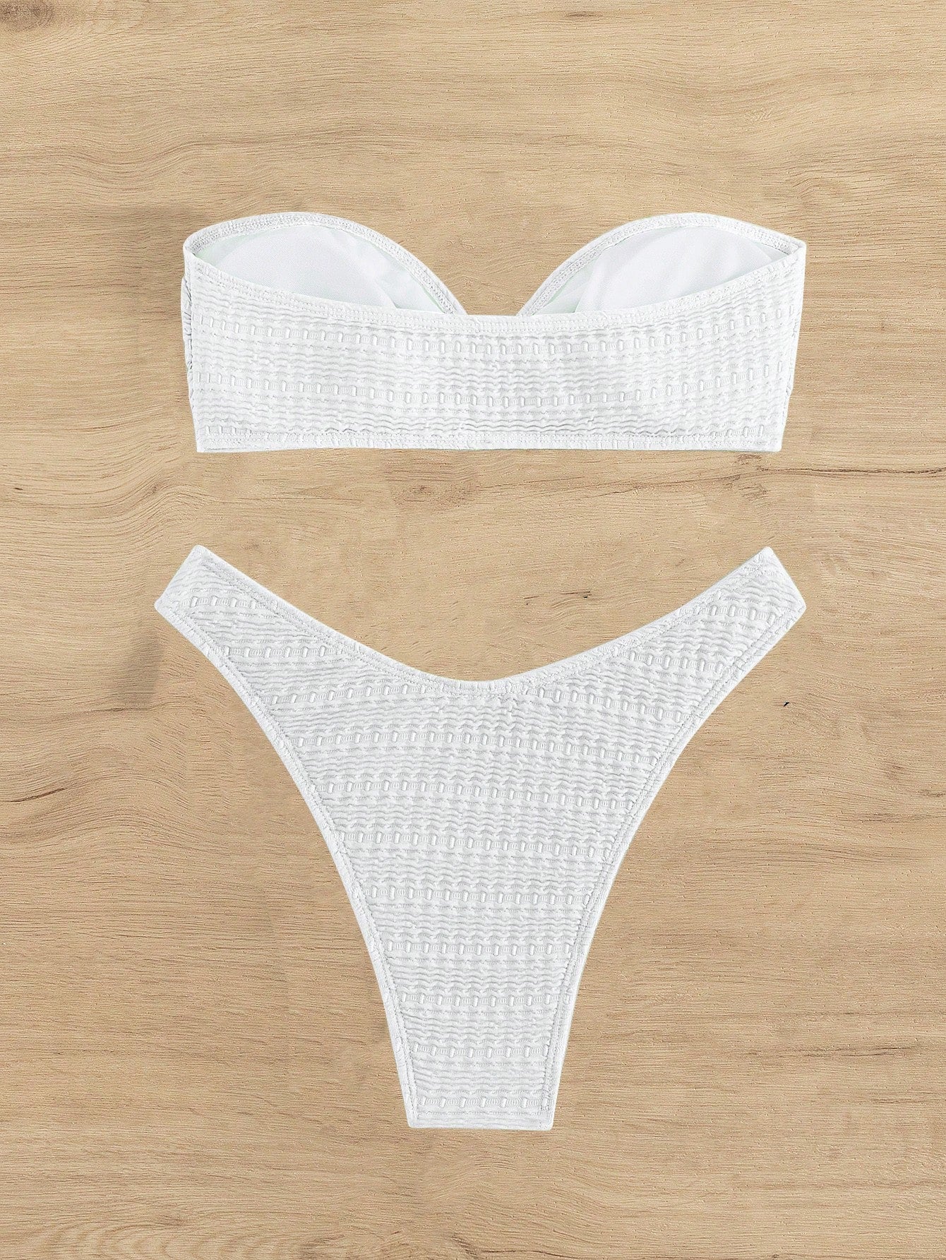 Swim Mod Solid Color Ring Decor Bandeau Bikini Swimsuit