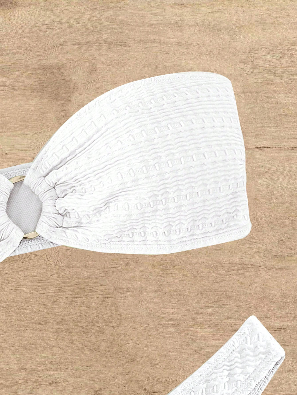 Swim Mod Solid Color Ring Decor Bandeau Bikini Swimsuit