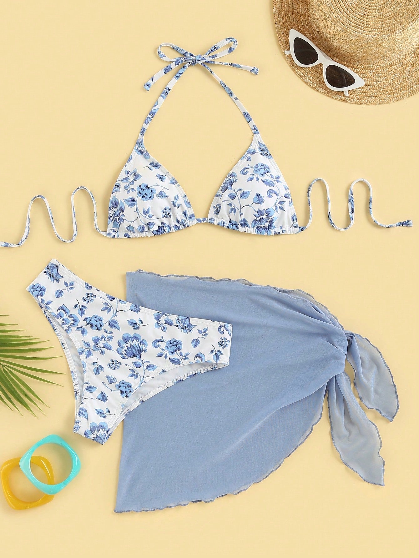 Swim Mod Women's Summer Beach Floral Print Halter Tie Sexy Bikini And