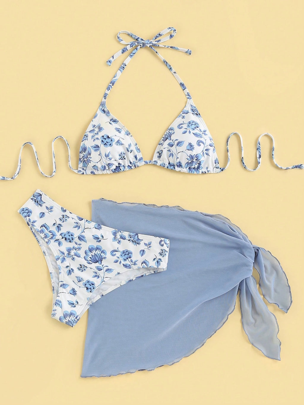 Swim Mod Women's Summer Beach Floral Print Halter Tie Sexy Bikini And