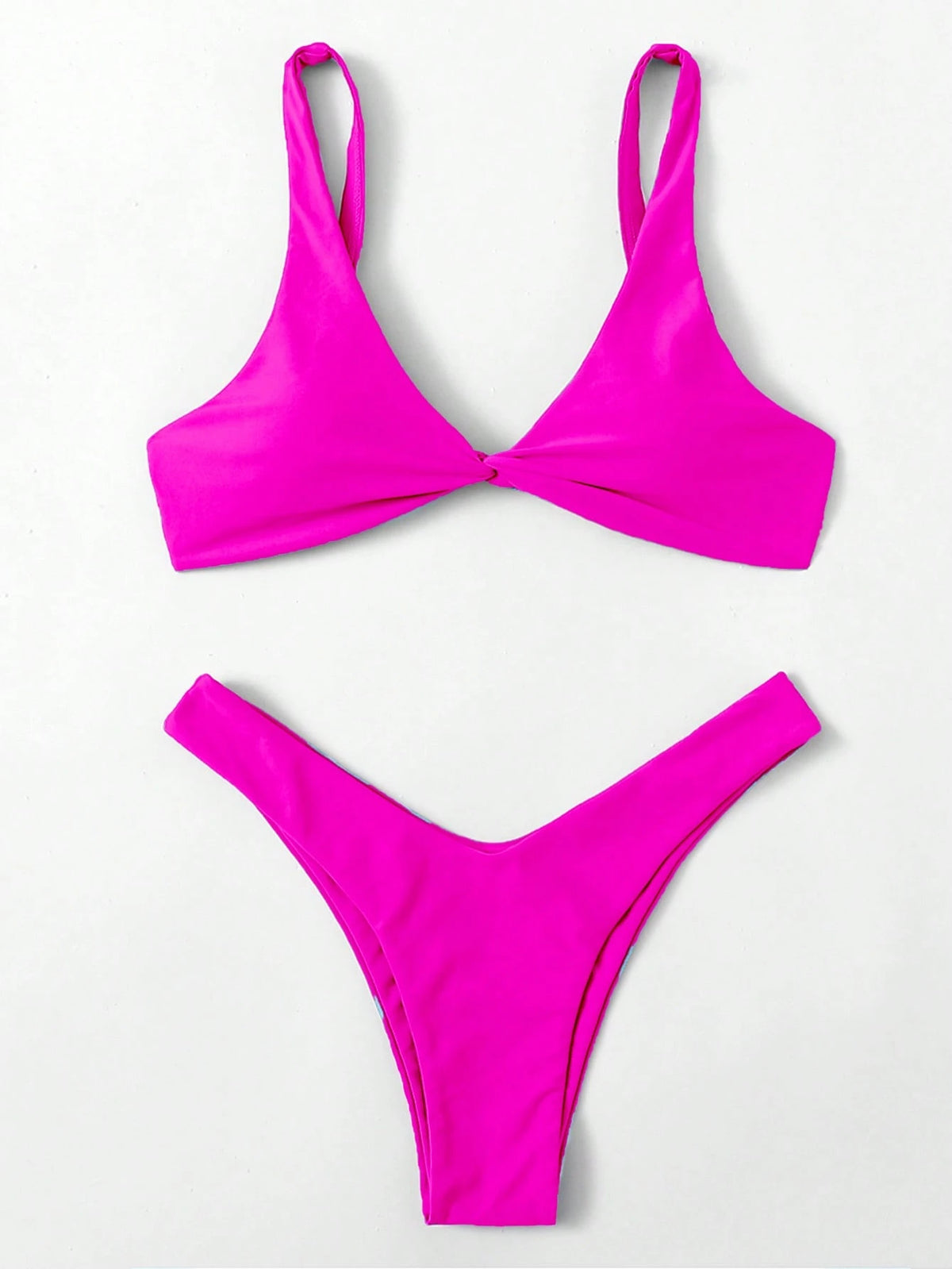 Swim Mod Fish Scales Print Knot Front Swim Top & Swim Bottom Bikini